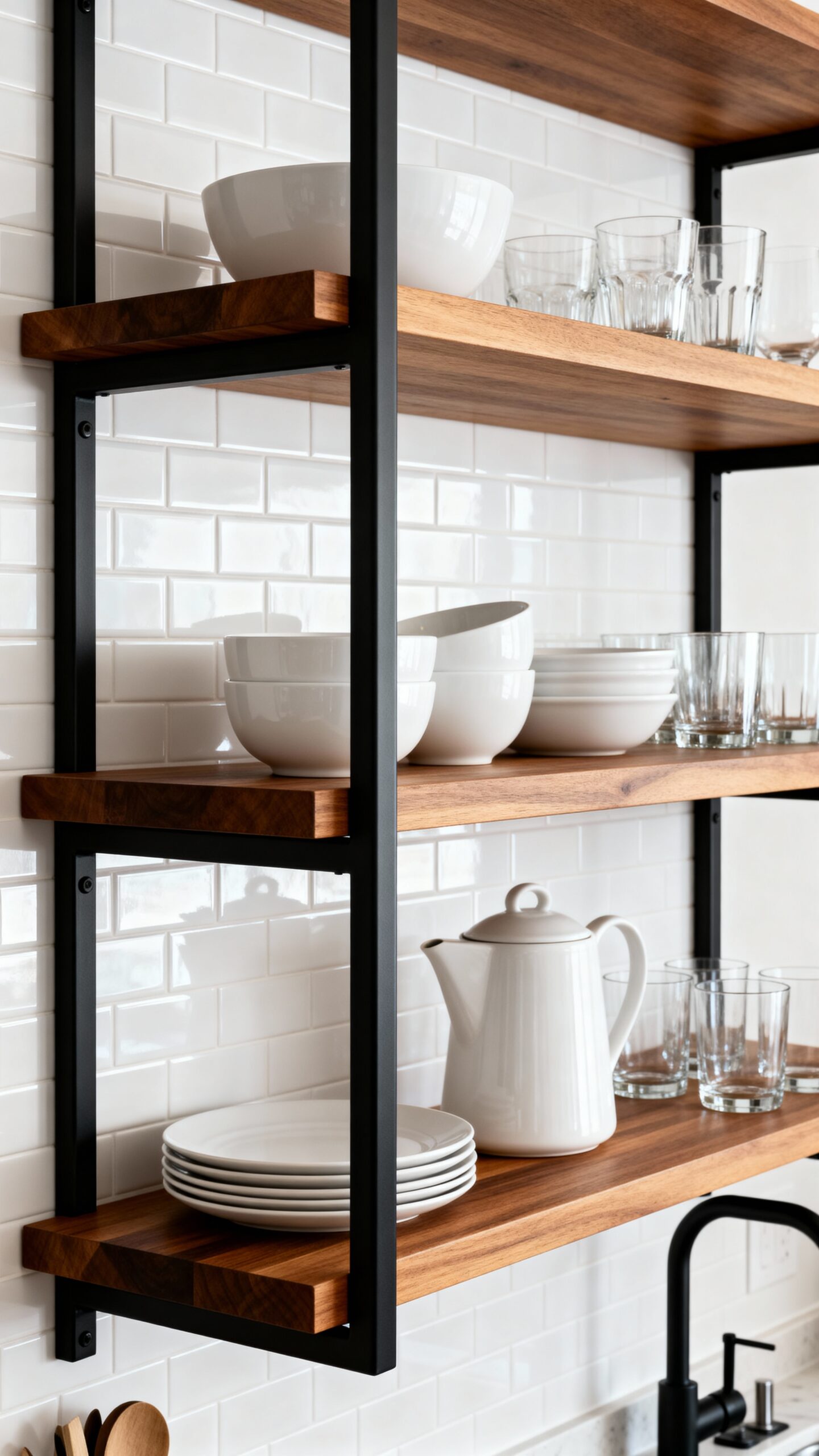 modular contrasting illuminating multi functional kitchen shelving