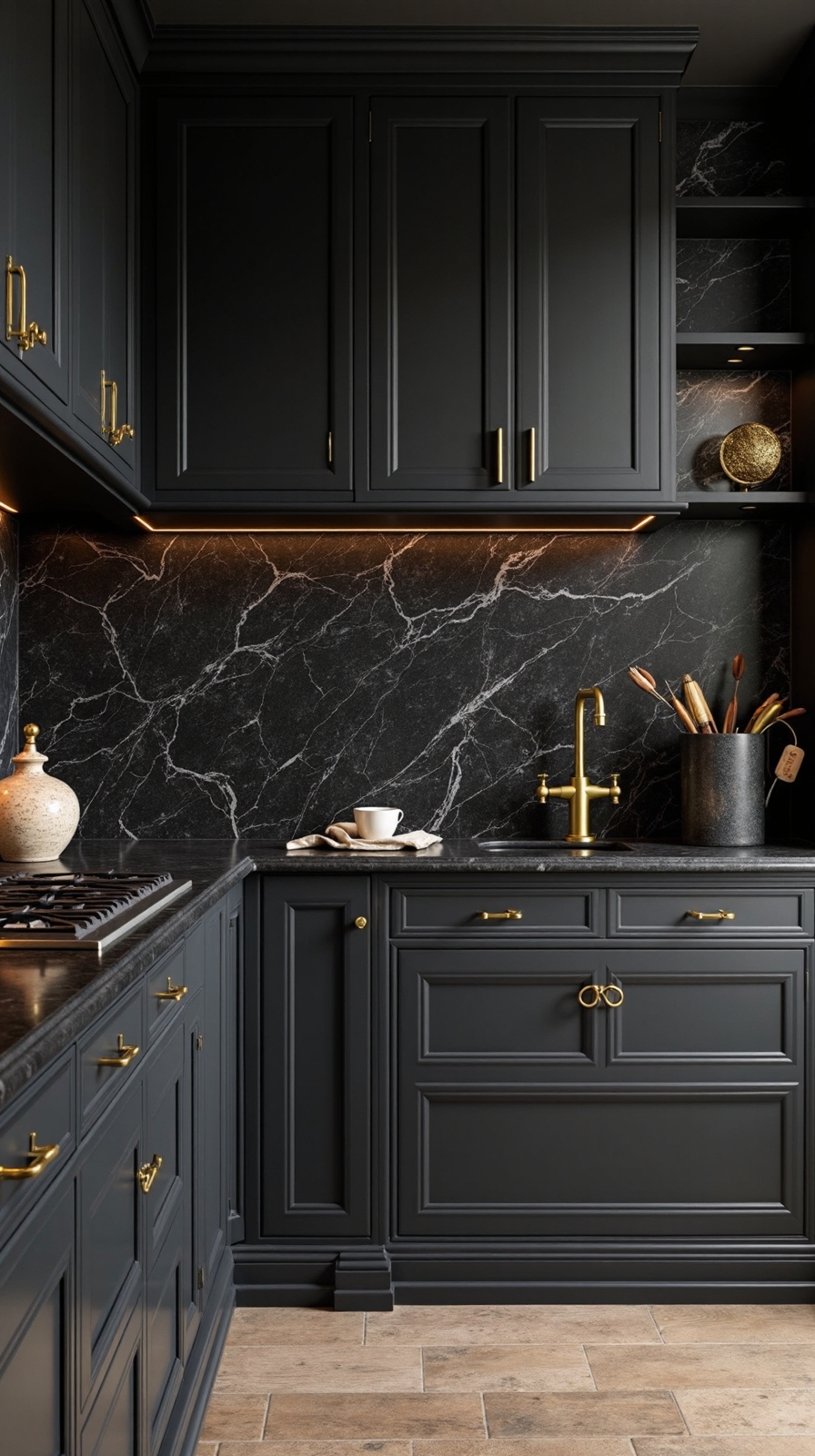 moody dark kitchen backsplash dramatic ideas