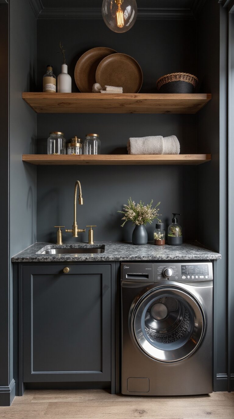moody dramatic laundry room designs