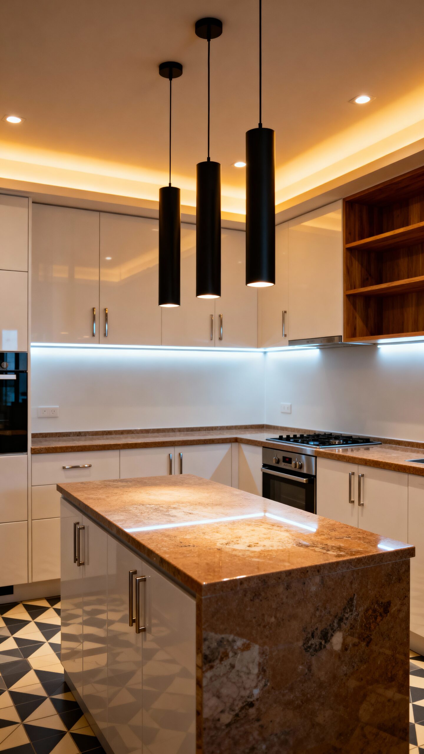 multi level zoned kitchen lighting