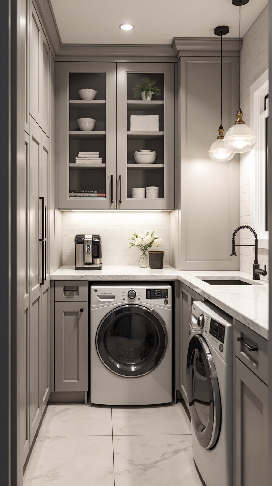 multifunctional laundry room with beverage station