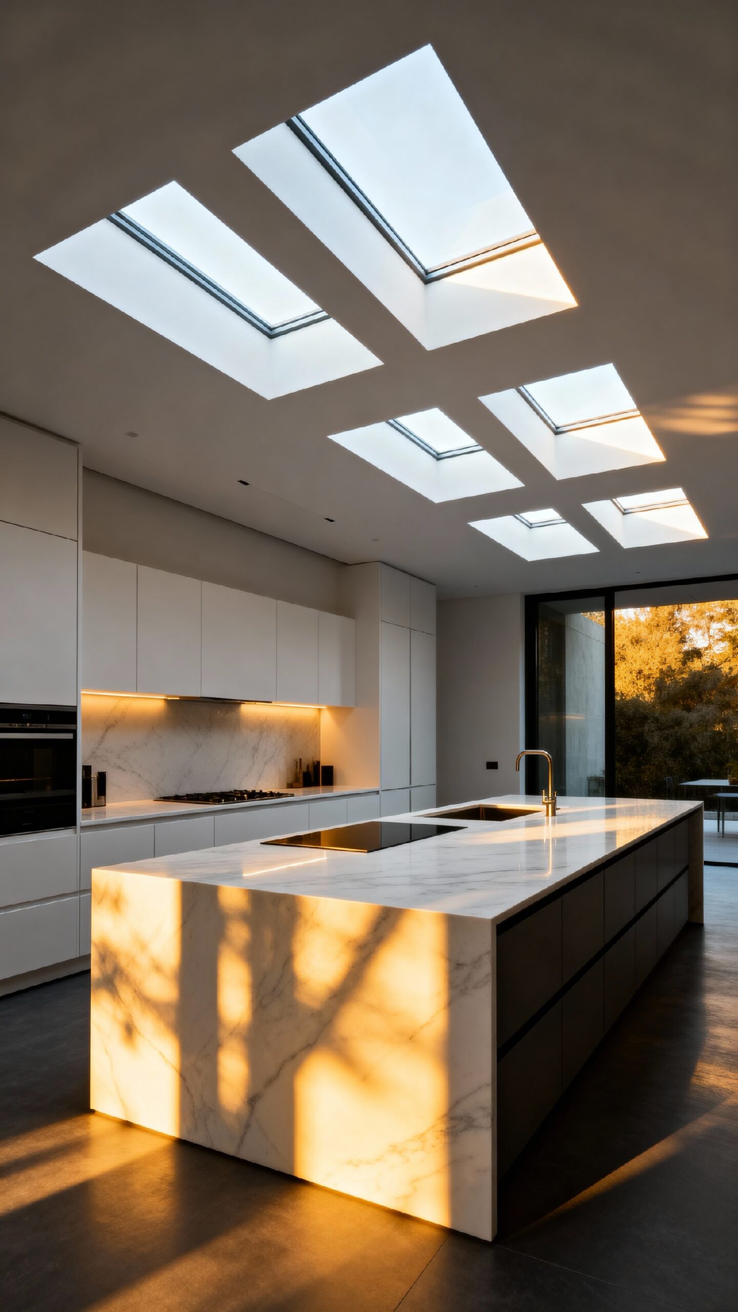 naturally illuminated kitchen island workspace