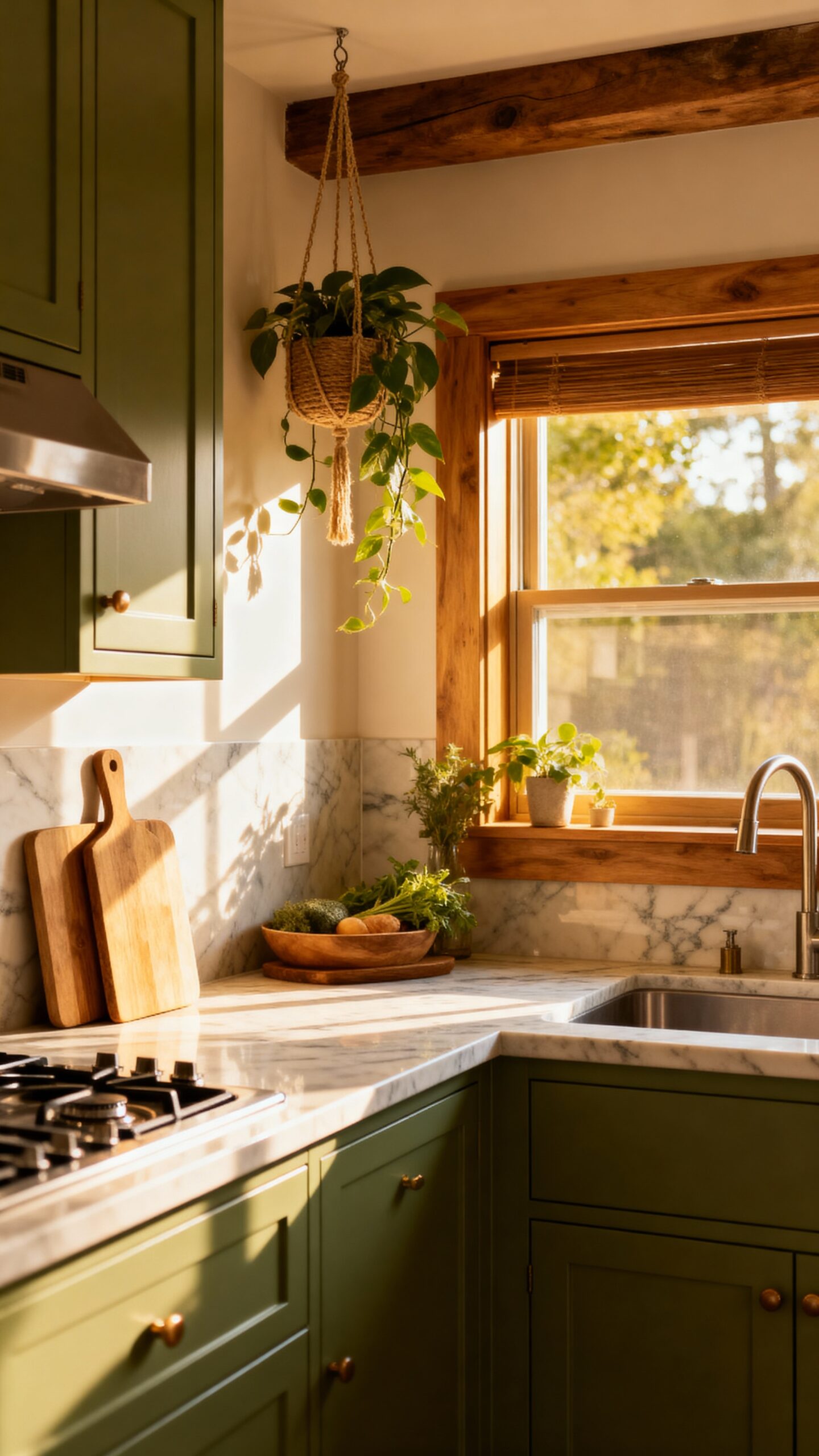 nature inspired small green kitchens