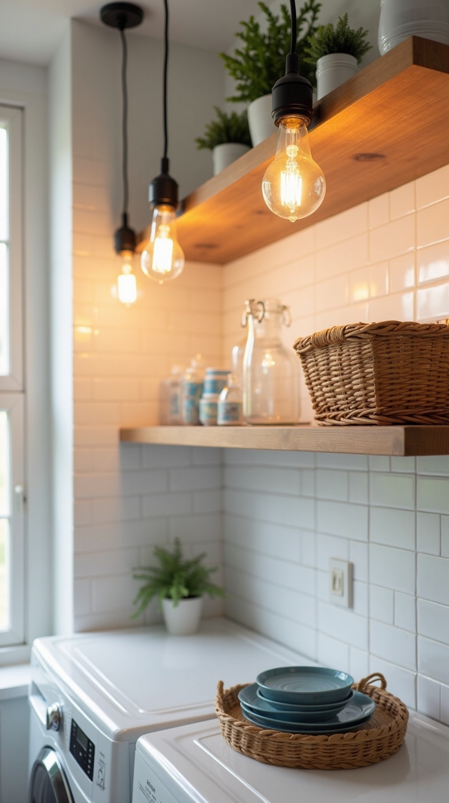 nostalgic industrial laundry room lighting