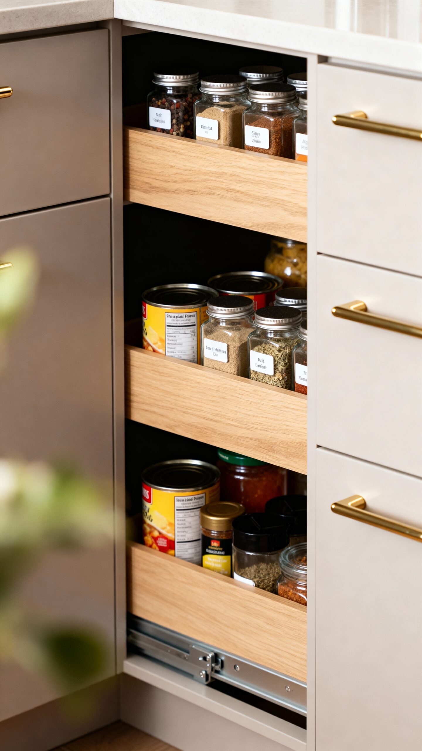 optimize narrow spaces with pull out pantry