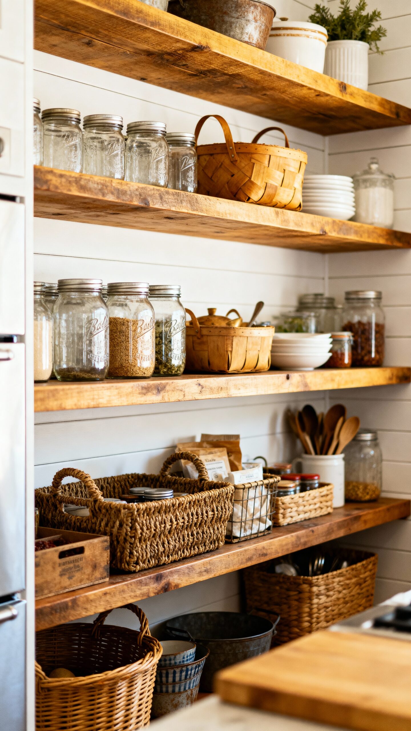 organize kitchen with farmhouse storage