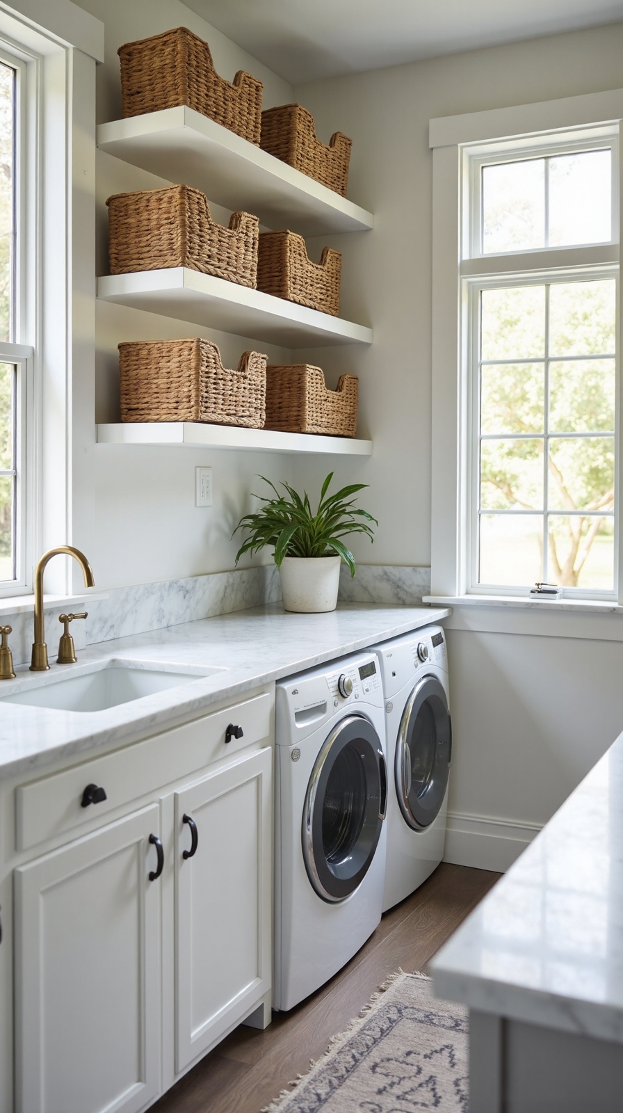 organized decorative laundry room storage