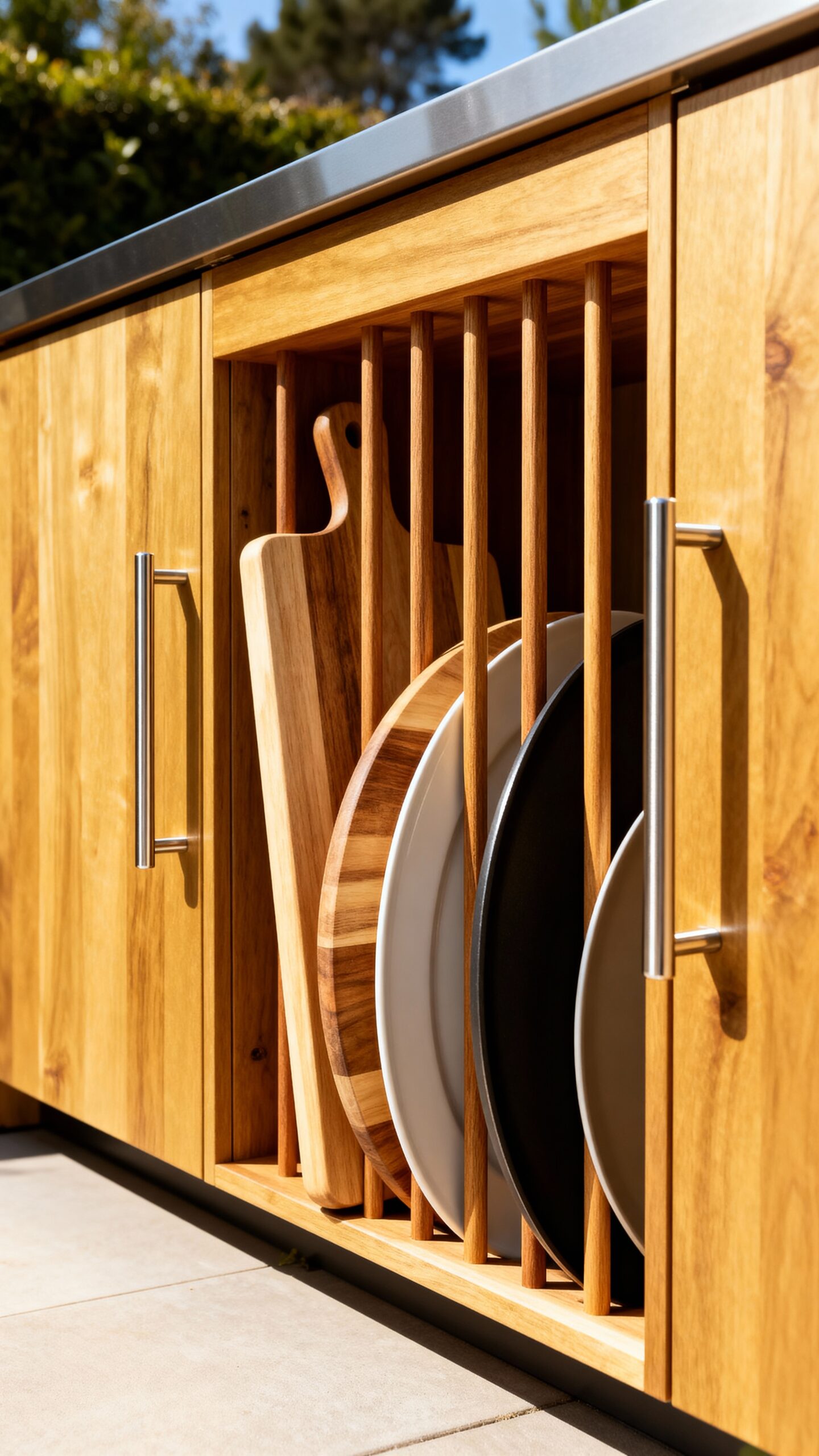 organized efficient outdoor kitchen storage