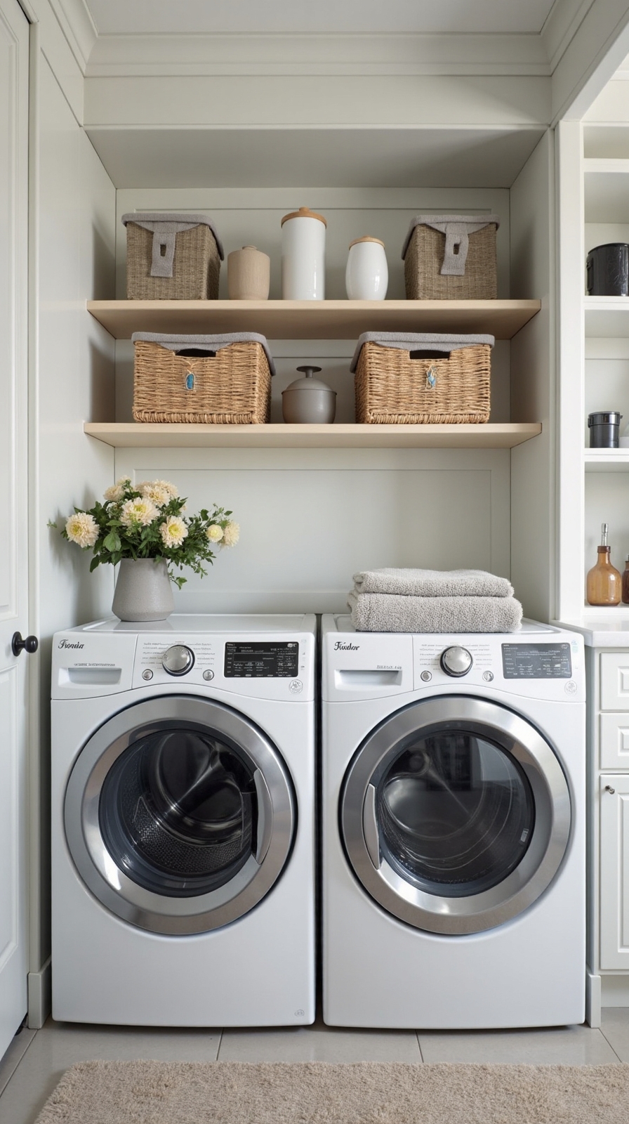 organized stylish laundry room storage