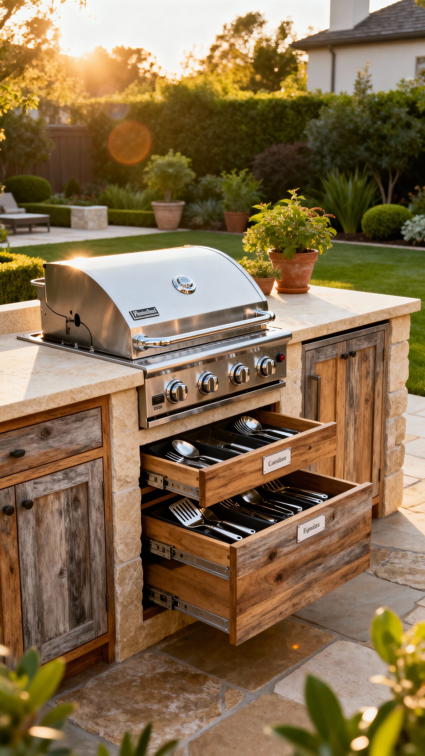 outdoor cooking station with weatherproof storage