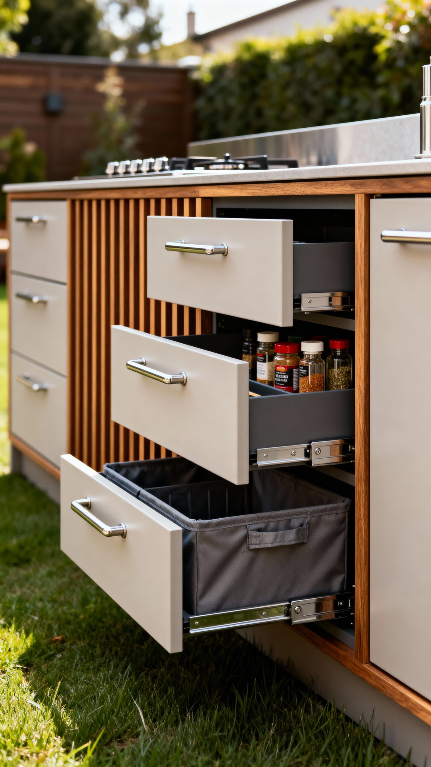 outdoor kitchen cabinet storage solutions