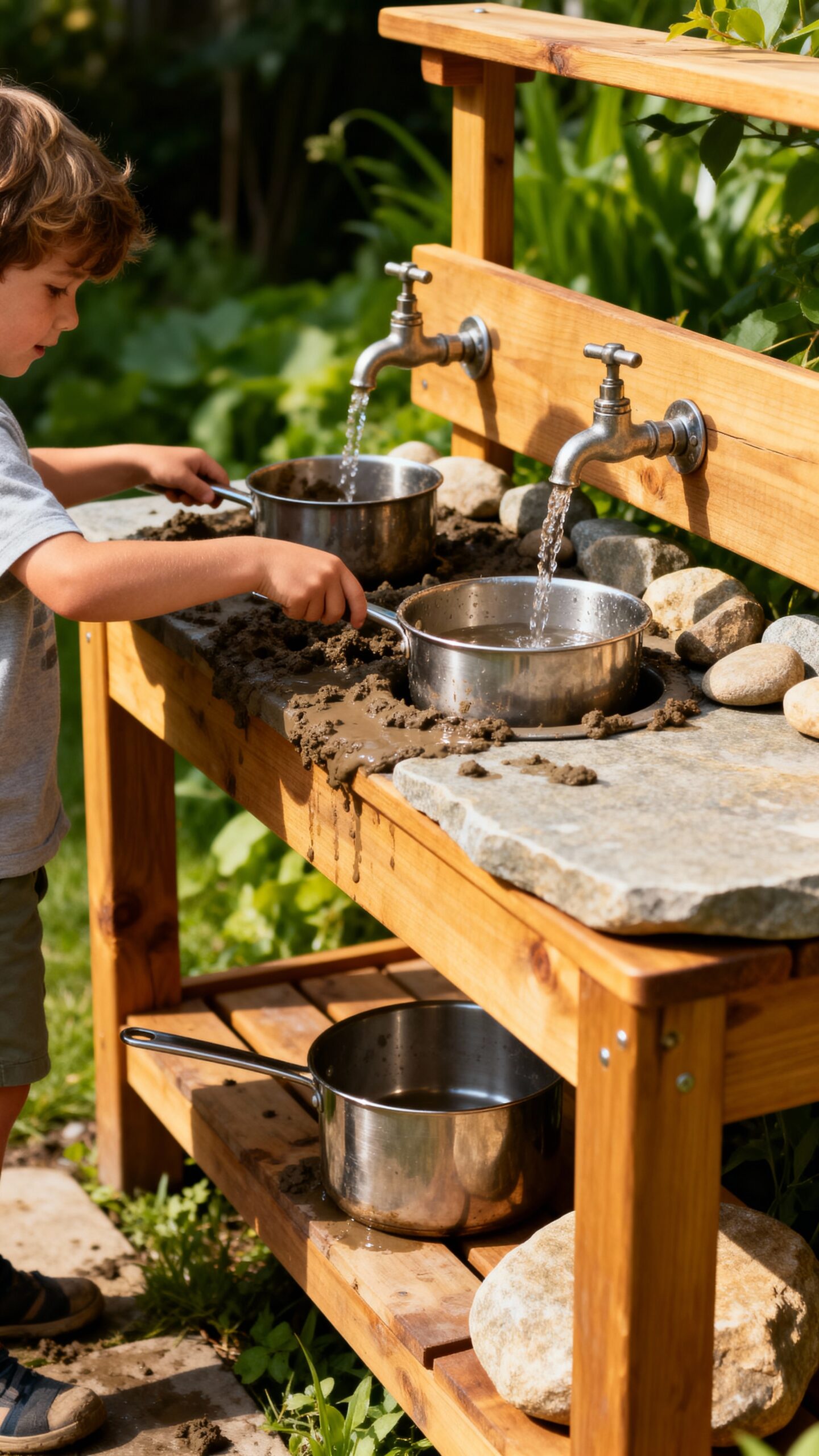outdoor mud kitchen kids playtime