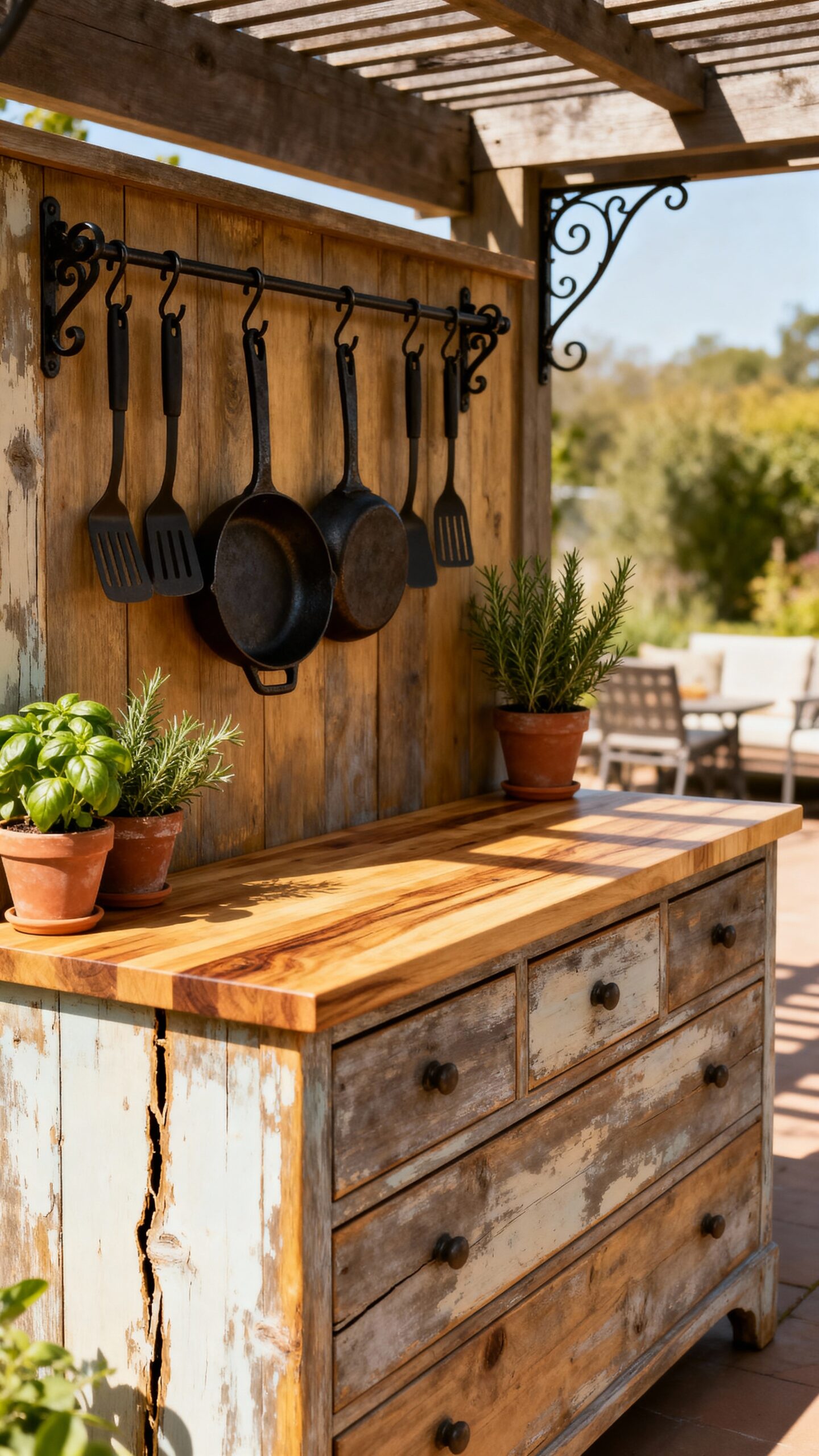 outdoor prep station from old dresser
