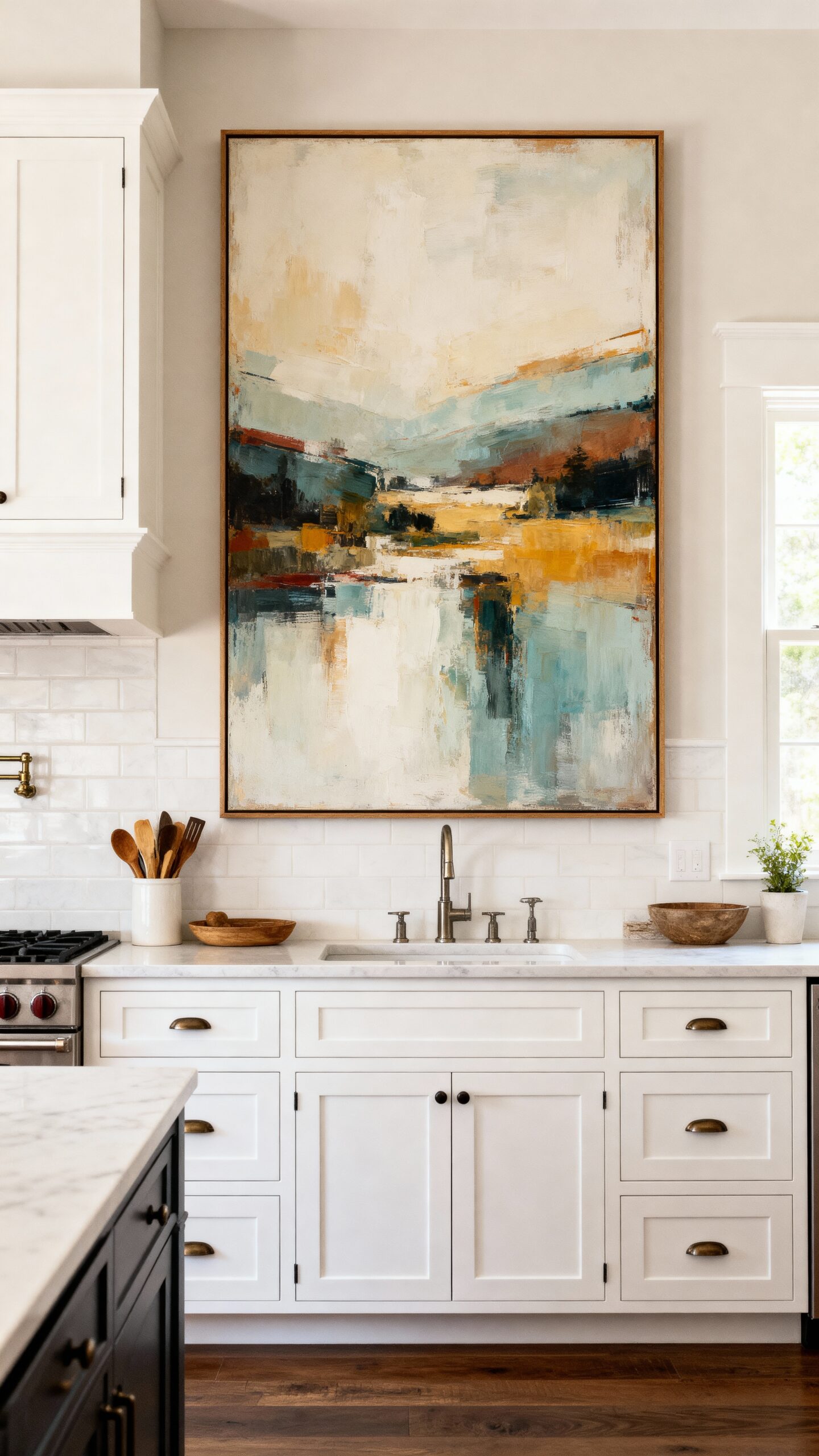 oversized artwork fills vertical space