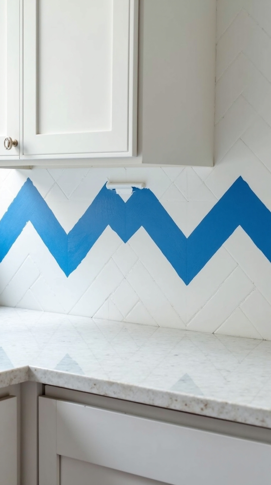 painter s tape herringbone kitchen backsplash pattern