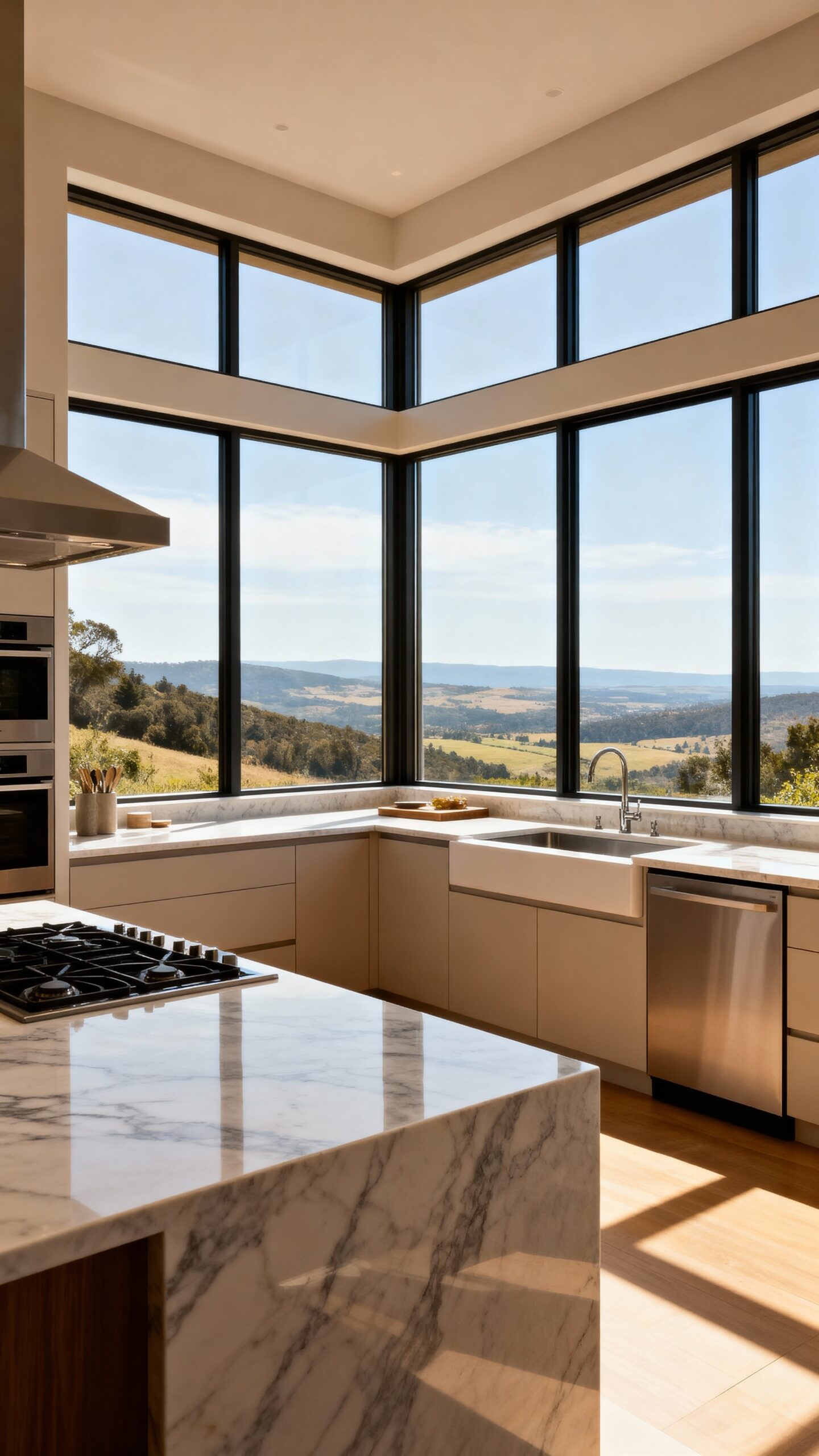 panoramic corner windows expand kitchen s open feel