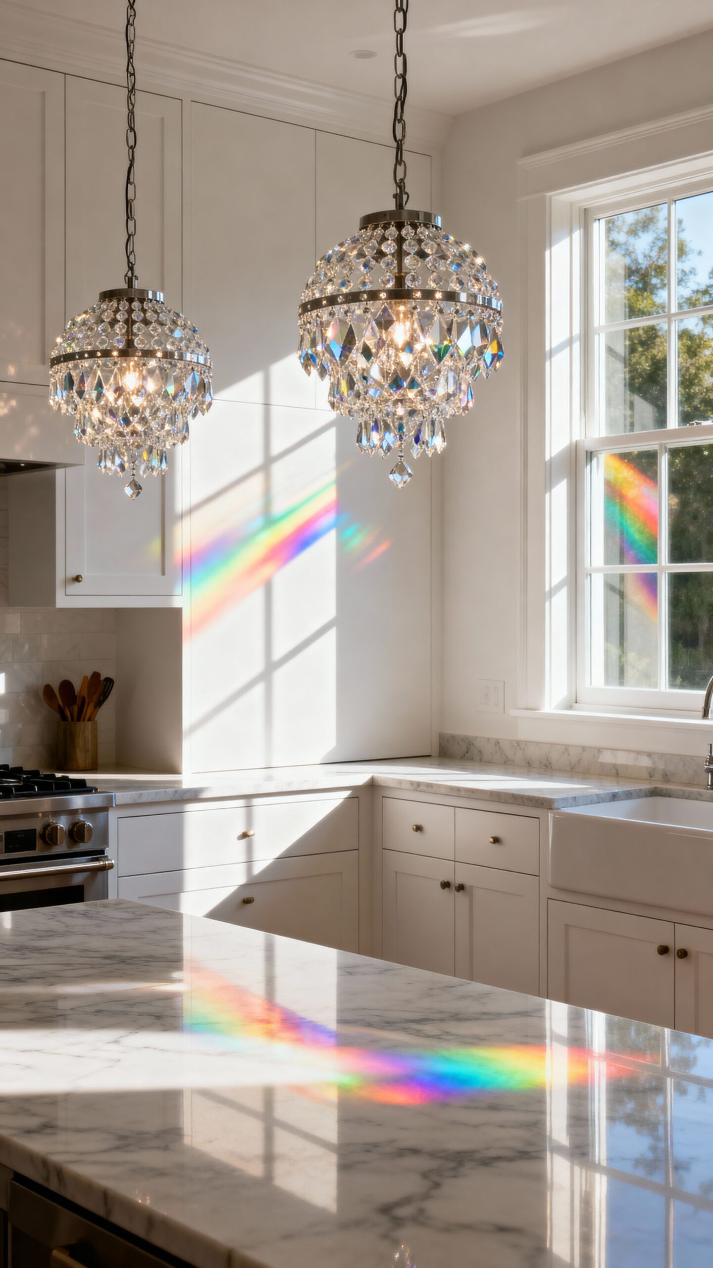 pendant lights accentuate natural kitchen brightness