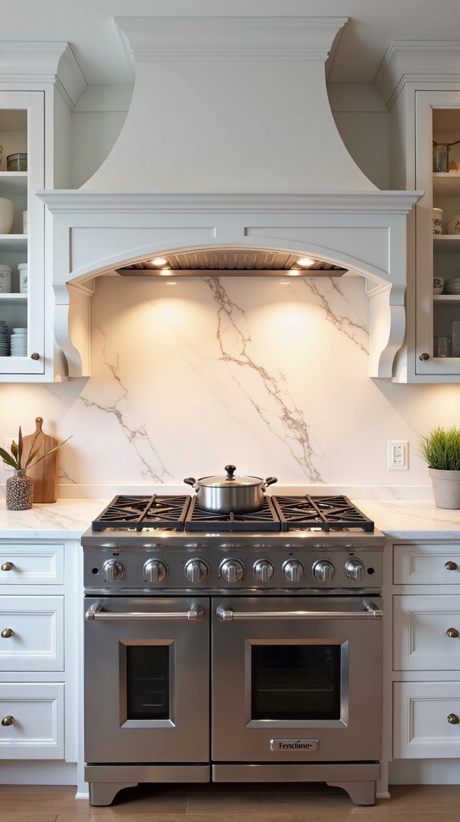 personalized curved marble backsplash range