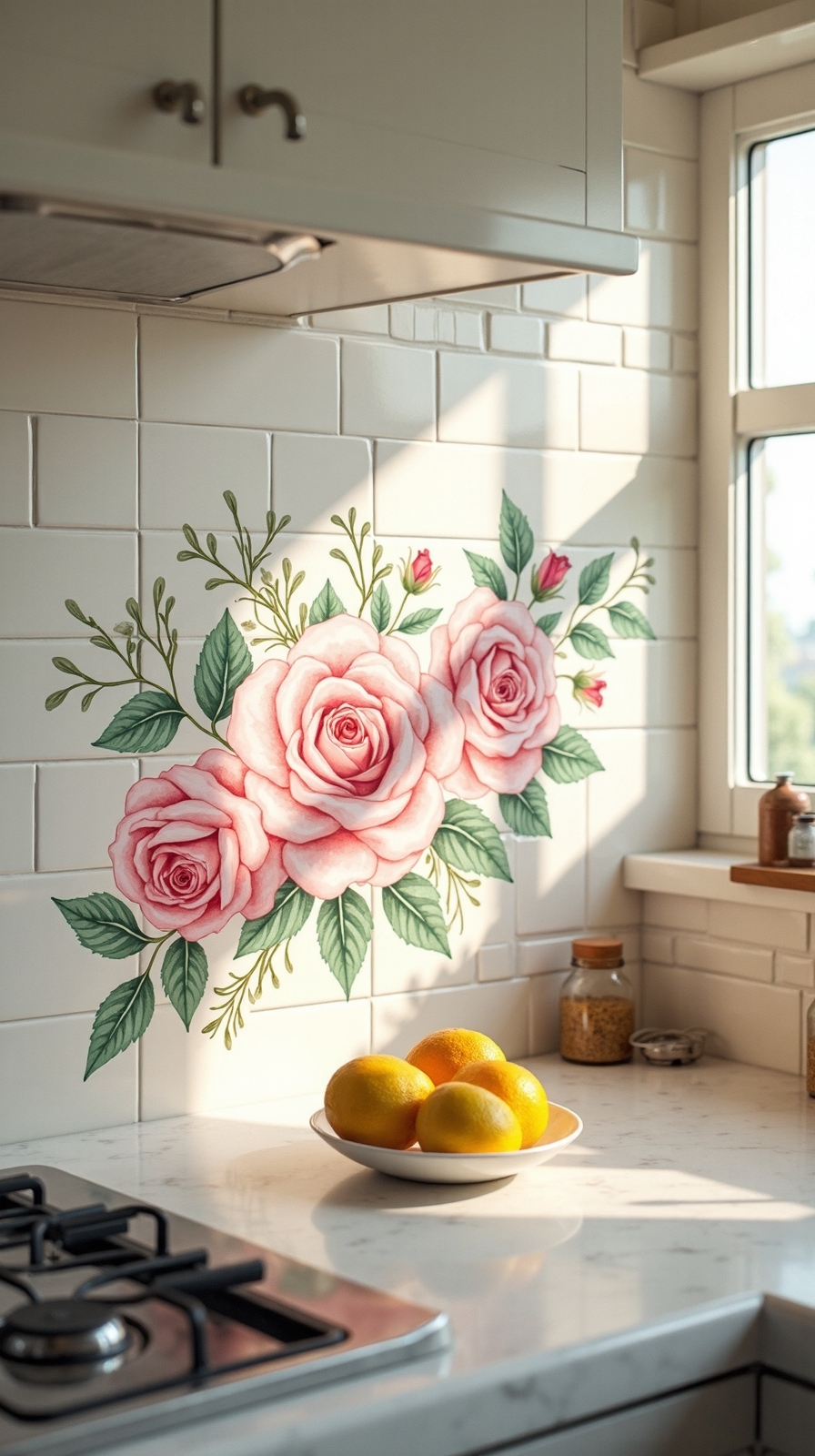 personalized kitchen backsplash floral artwork