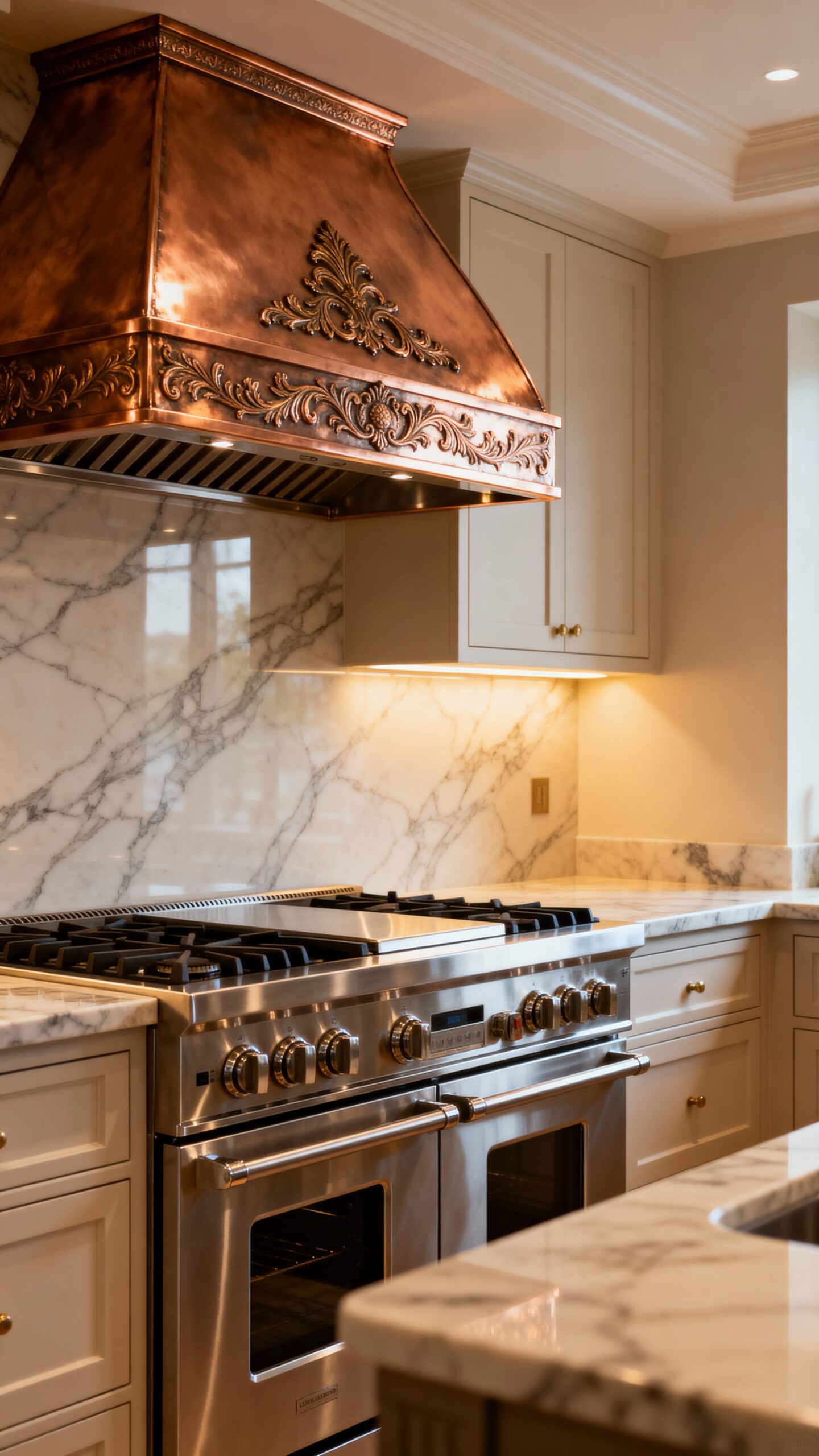 professional grade range designer hood kitchen centerpiece