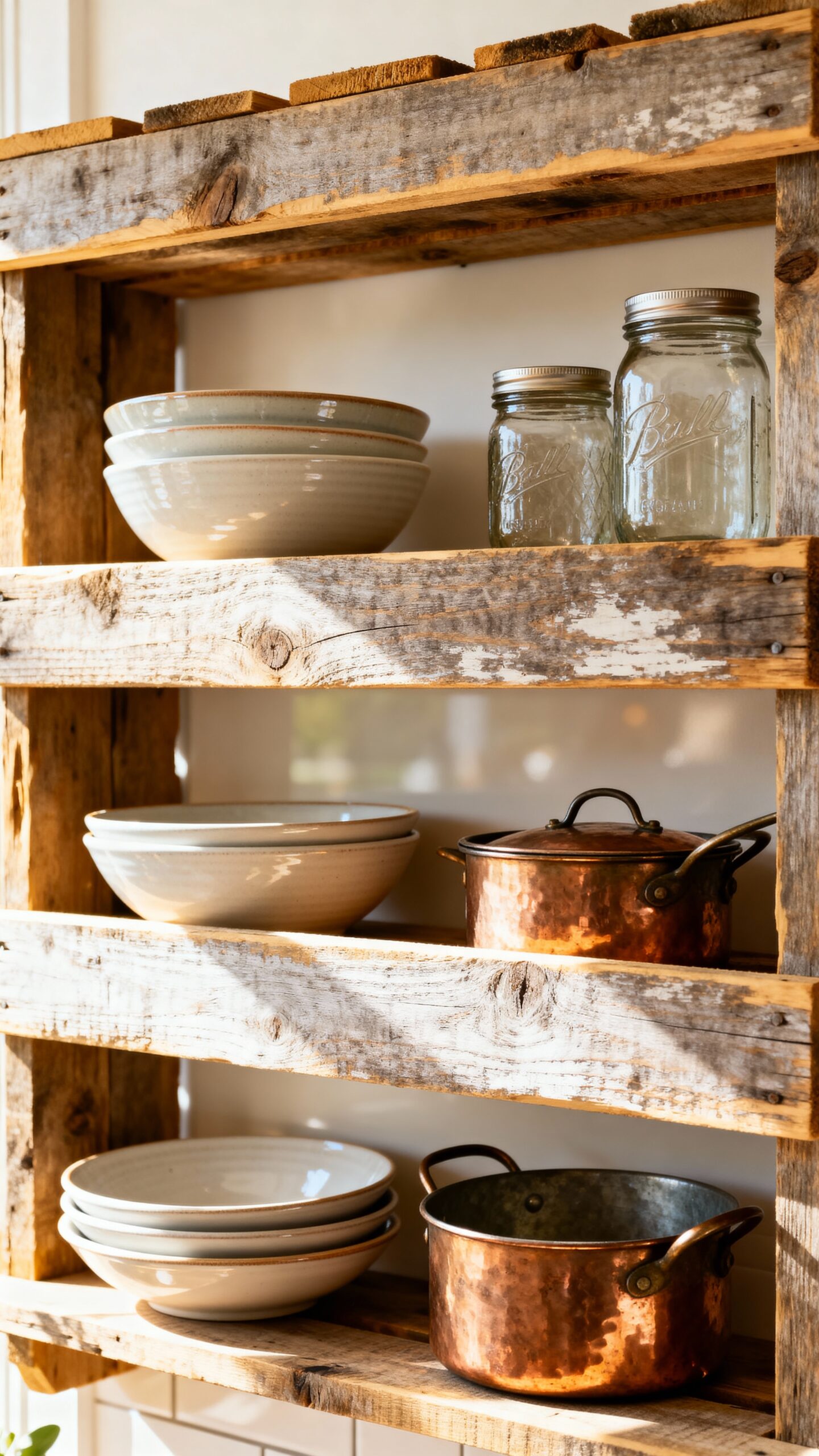 reclaimed rustic multi tiered display shelving
