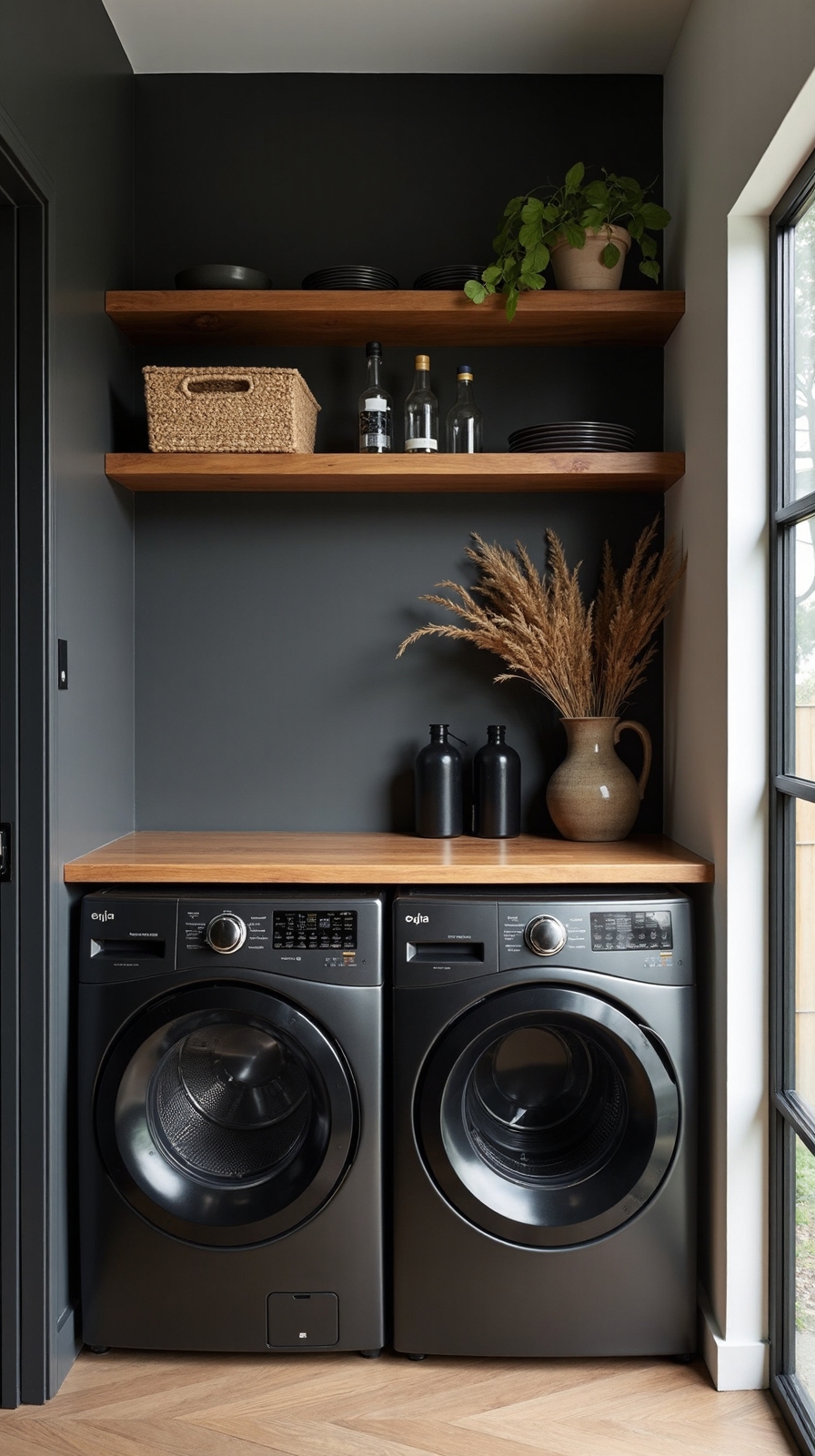 refined black wood laundry elegance