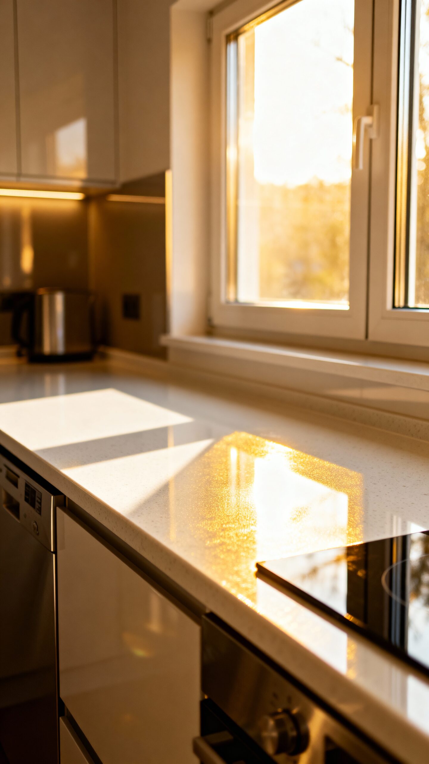 reflect natural light through glossy countertops