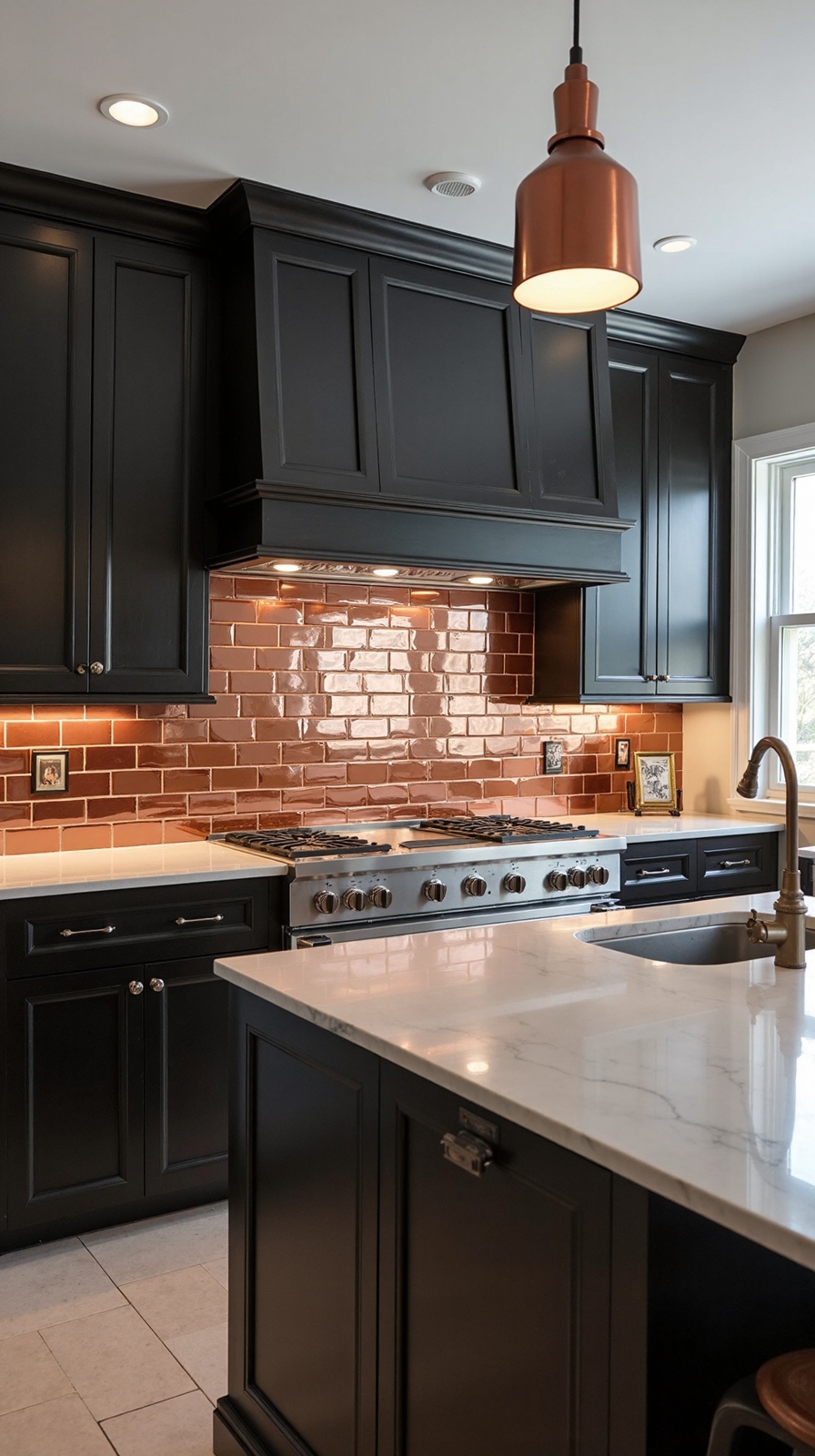 reflective luxurious metallic subway tile backsplash