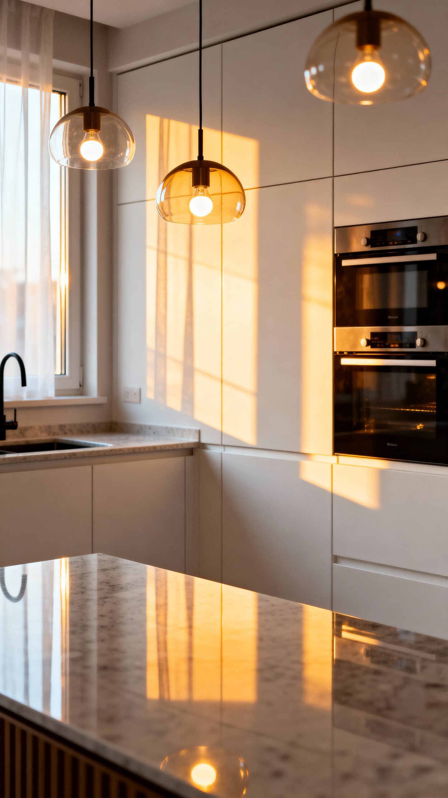 reflective spacious illuminated compact kitchen