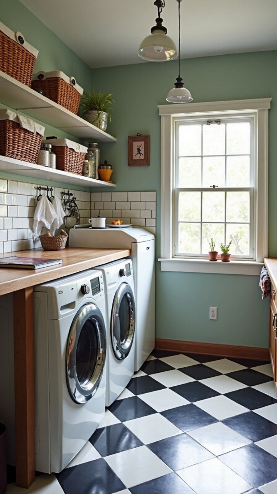 retro laundry room checkerboard flooring