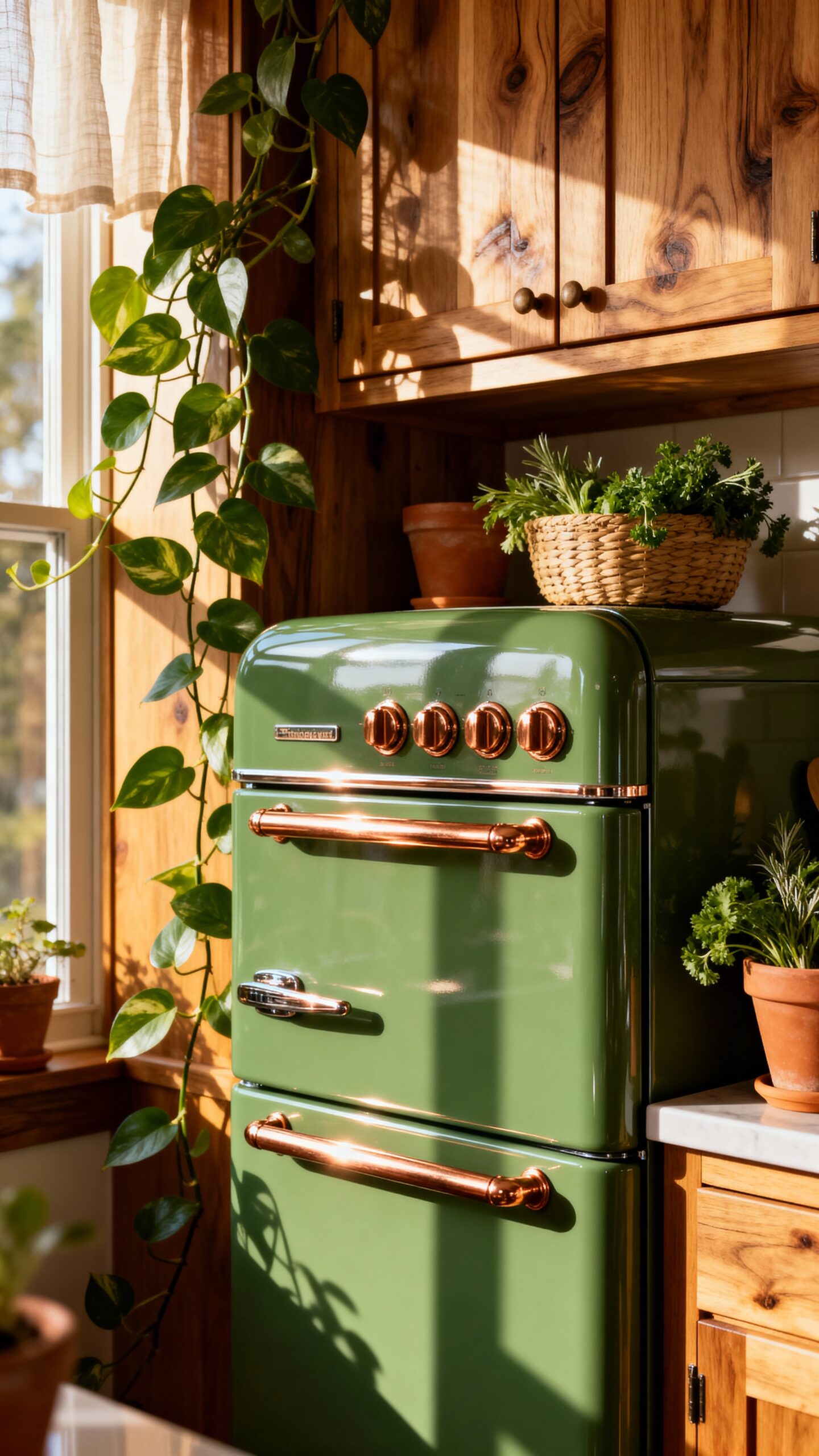 retro pine green with copper details