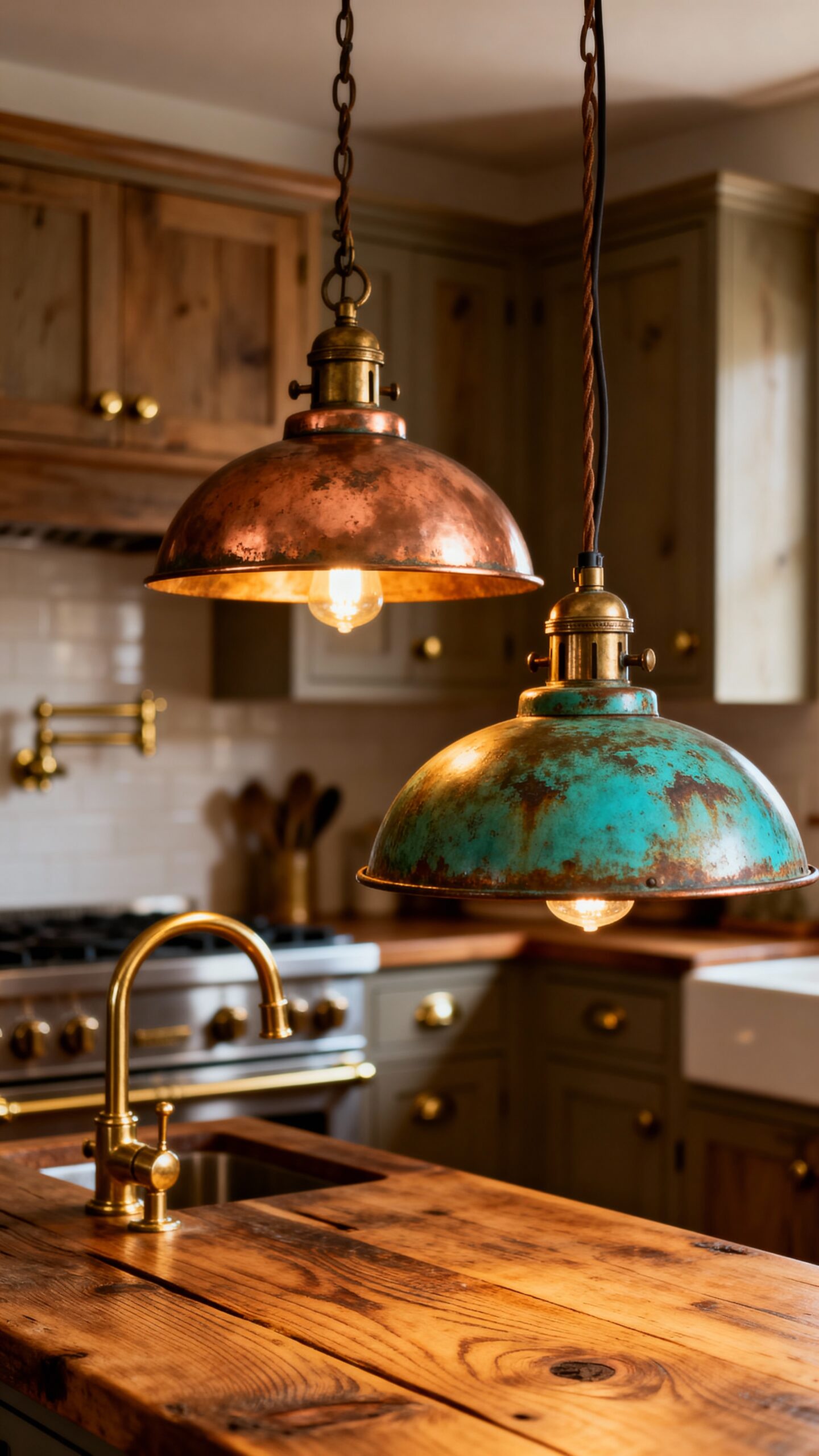 rustic authentic patinated copper farmhouse fixtures