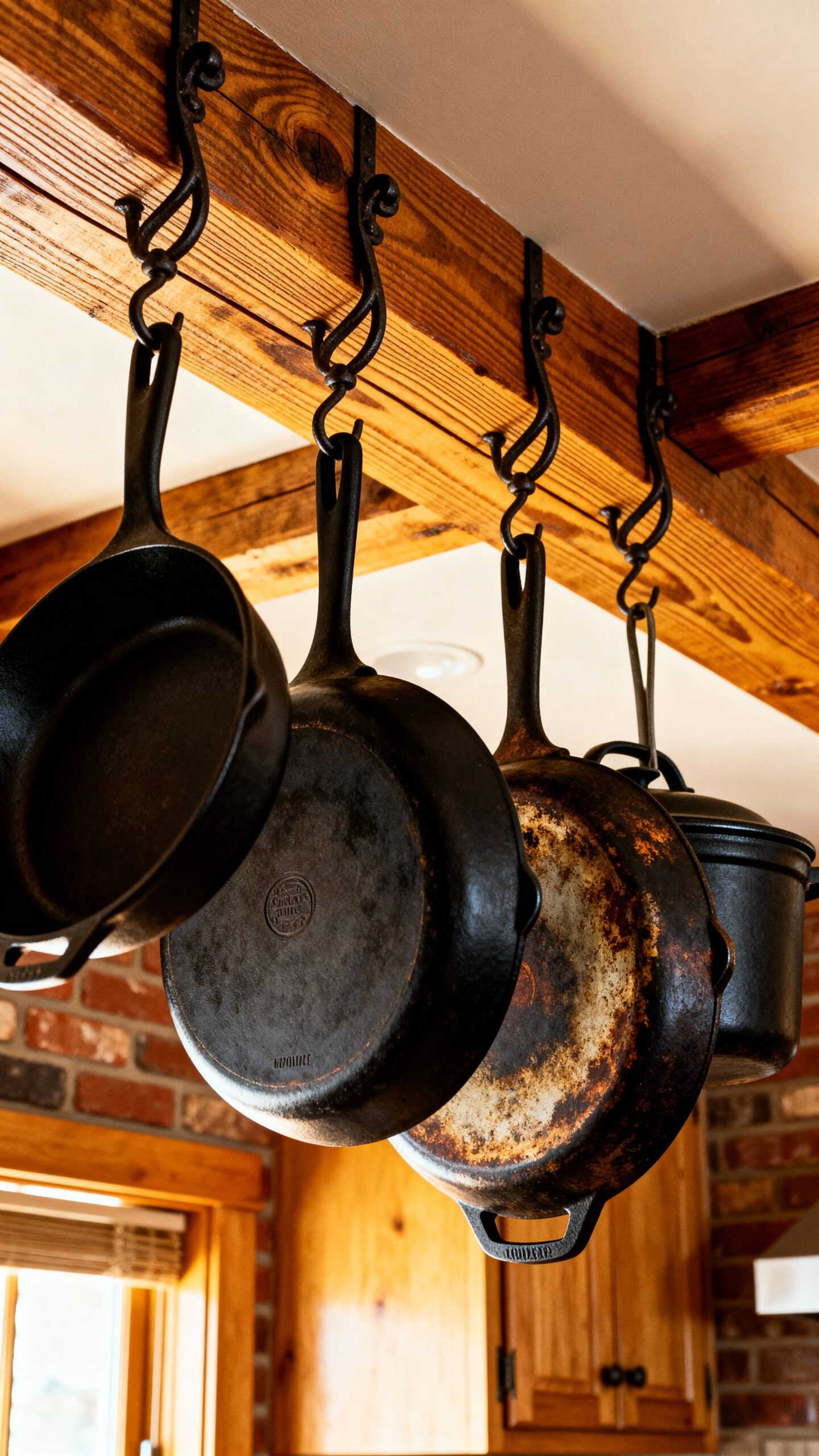 rustic charm through displayed cookware