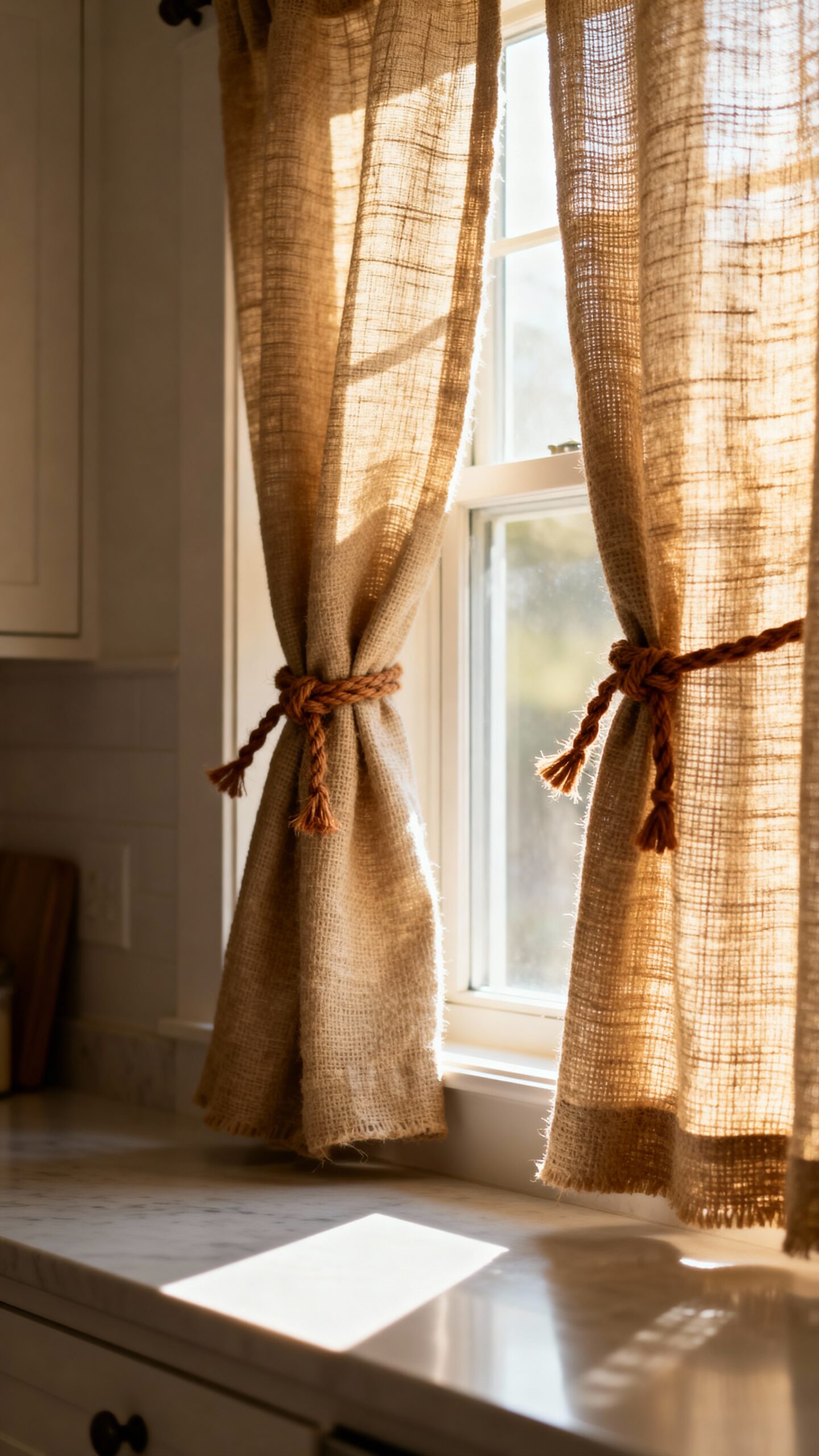 rustic farmhouse burlap window treatments
