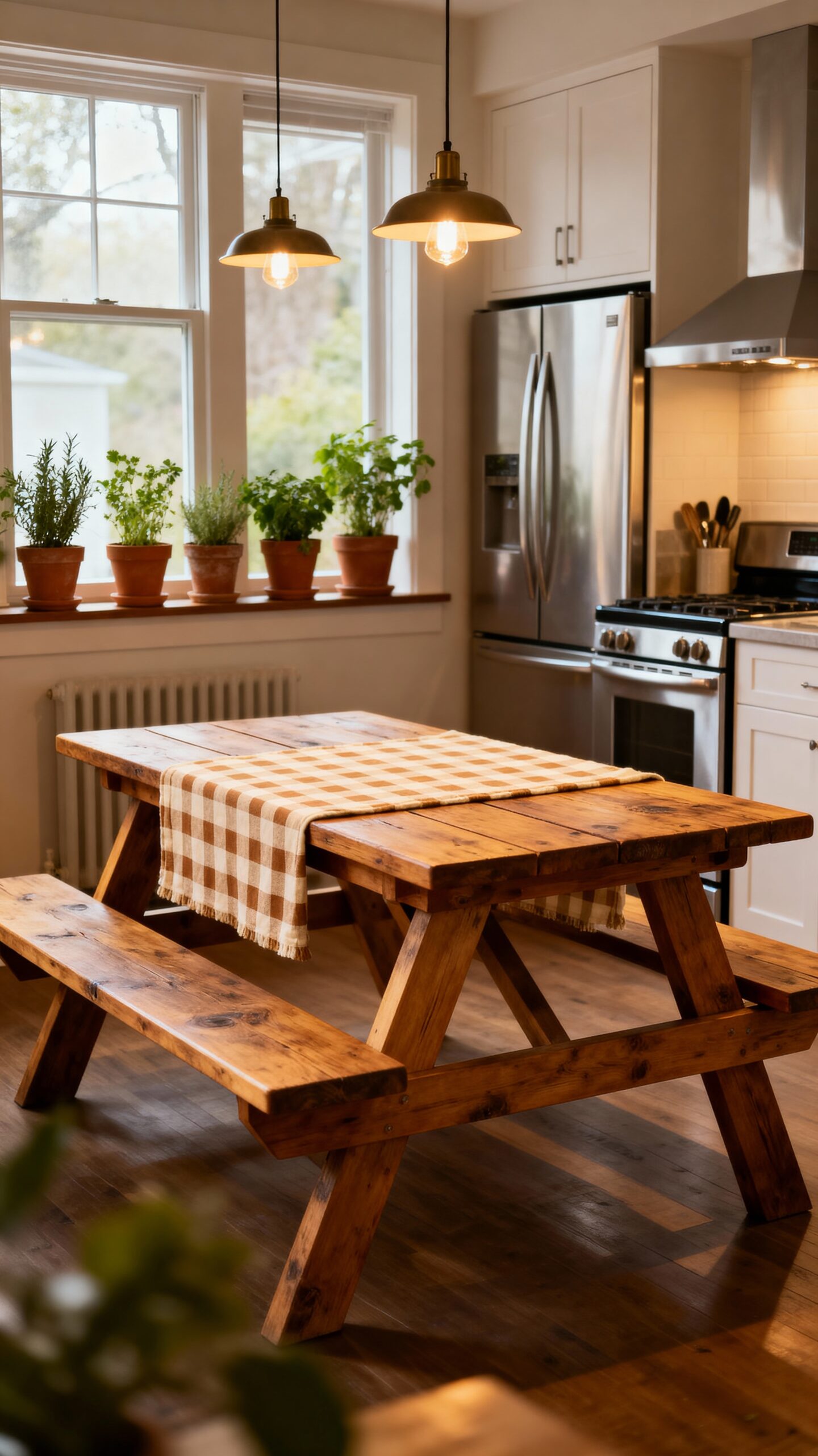 rustic farmhouse indoor picnic table
