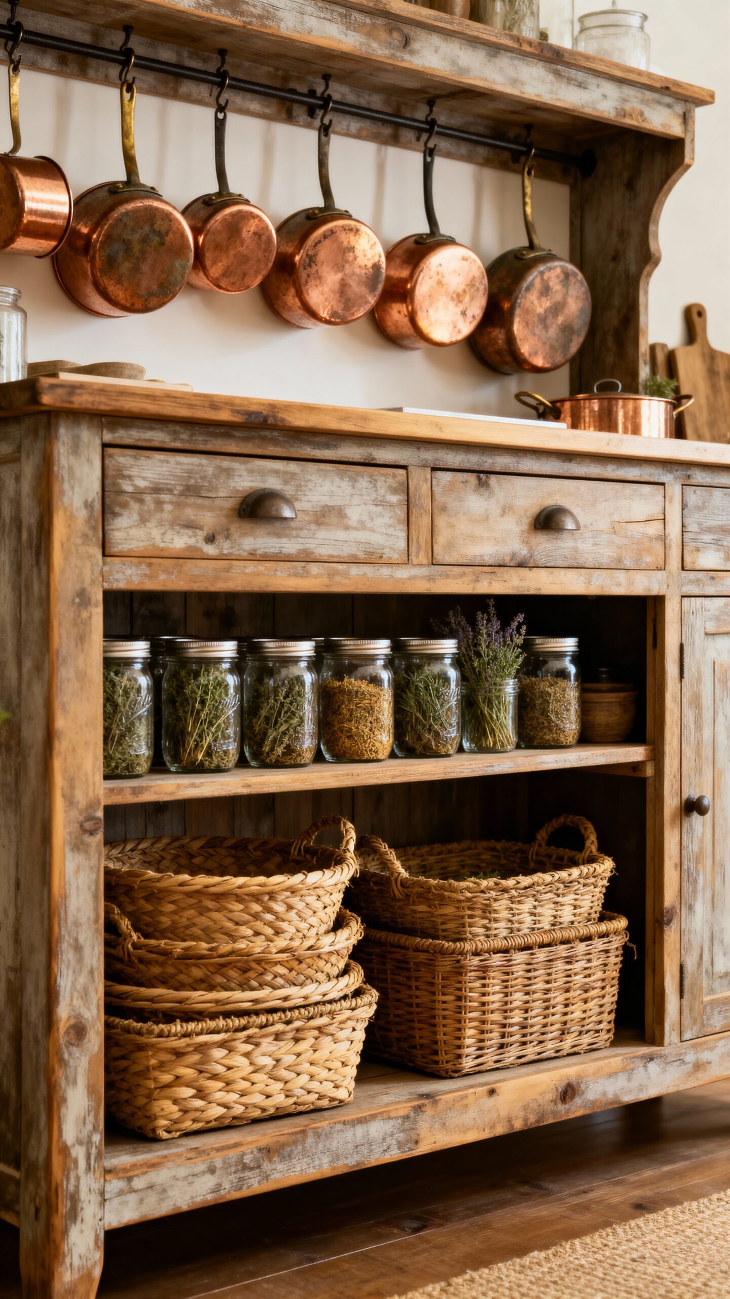 rustic farmhouse kitchen island storage