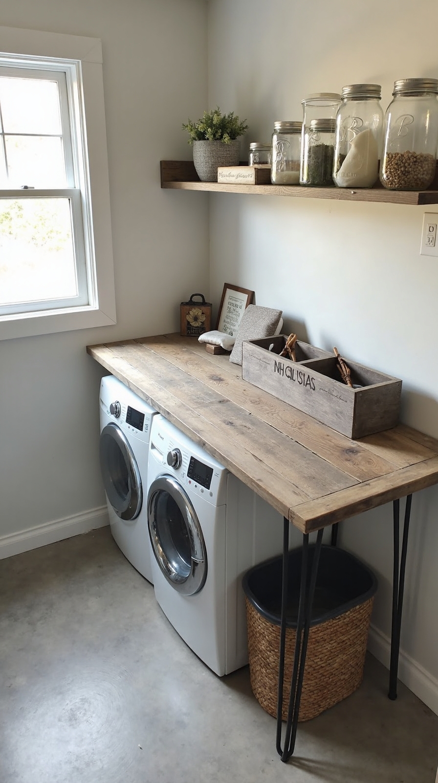 rustic farmhouse laundry folding station