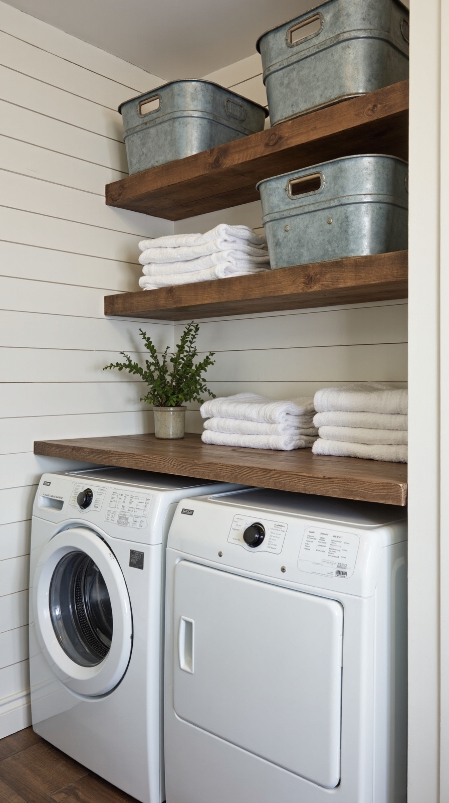 rustic farmhouse laundry storage solution