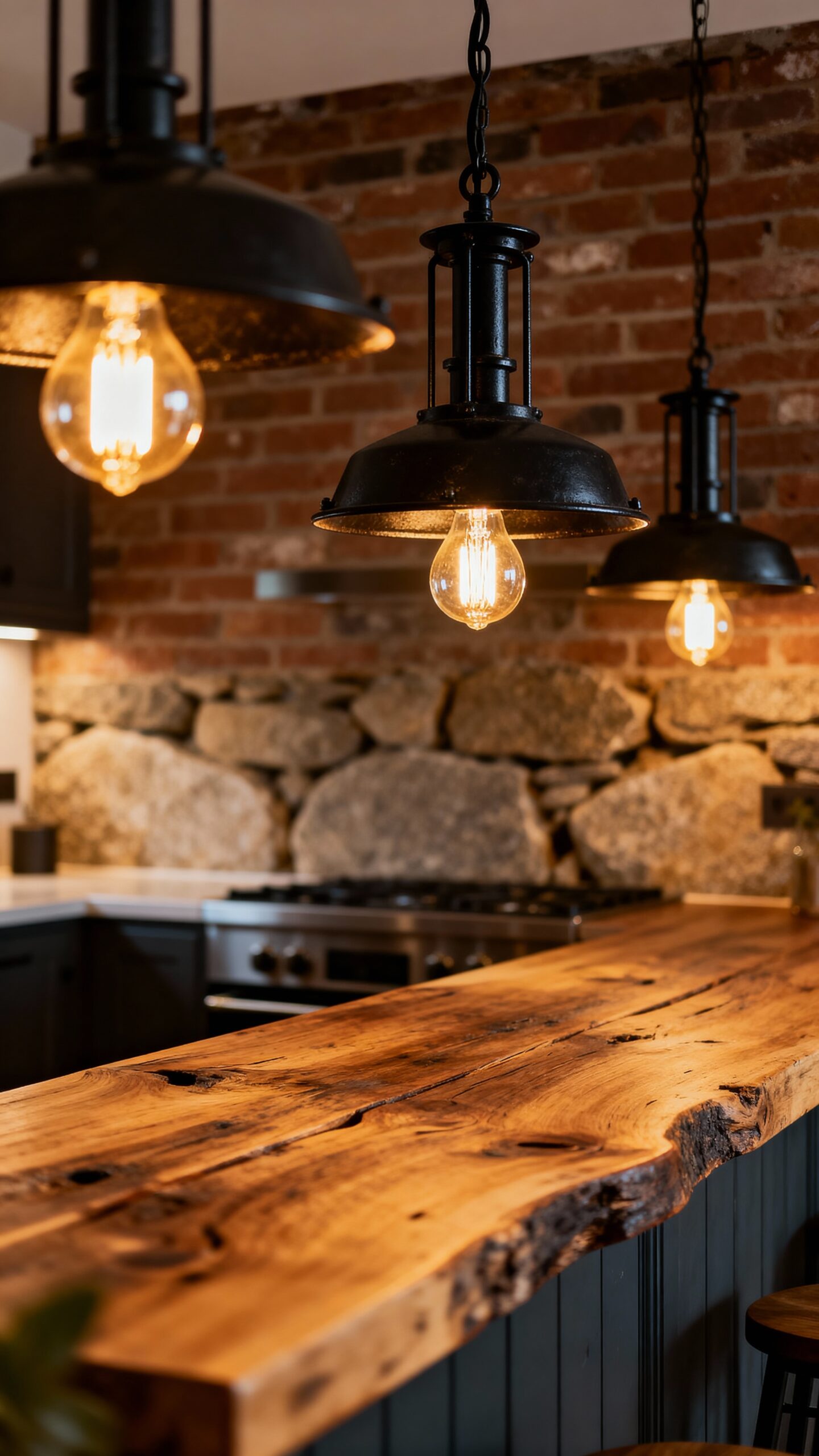rustic focal pendant kitchen lighting