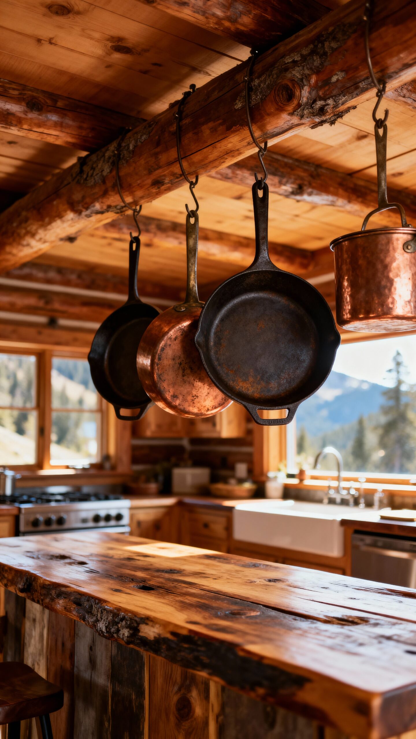 rustic functional cooking utensil display