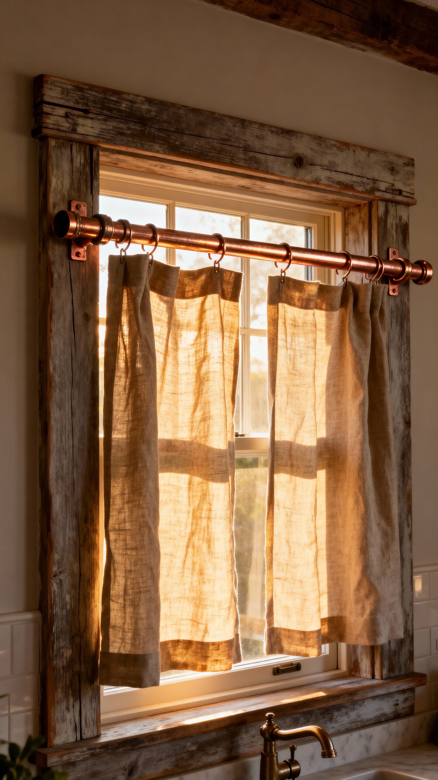 rustic industrial copper pipe curtains