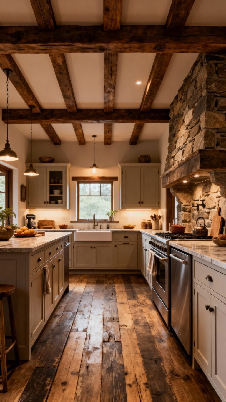 rustic kitchen flooring warm ambiance