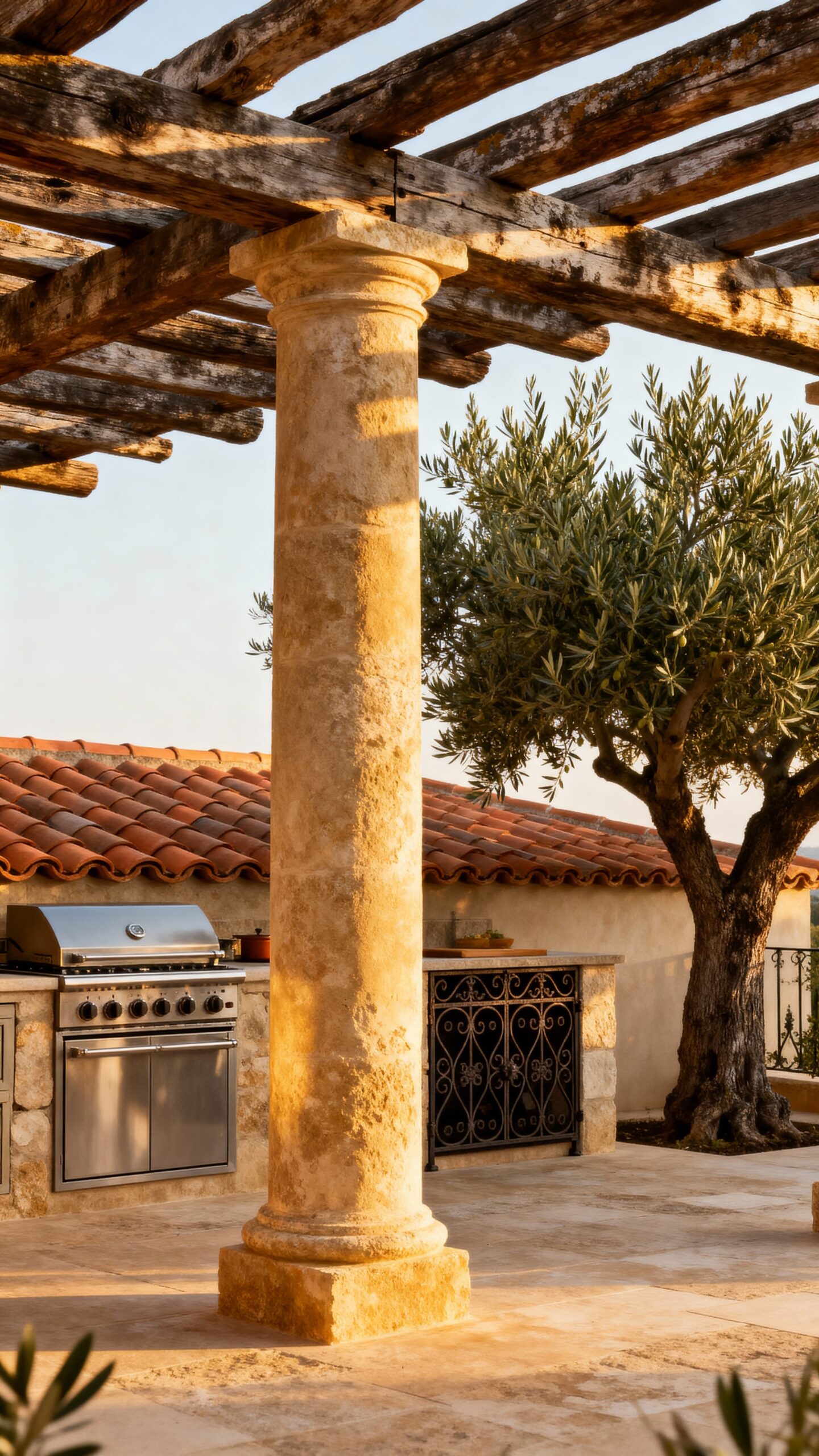 rustic mediterranean inspired outdoor pergola