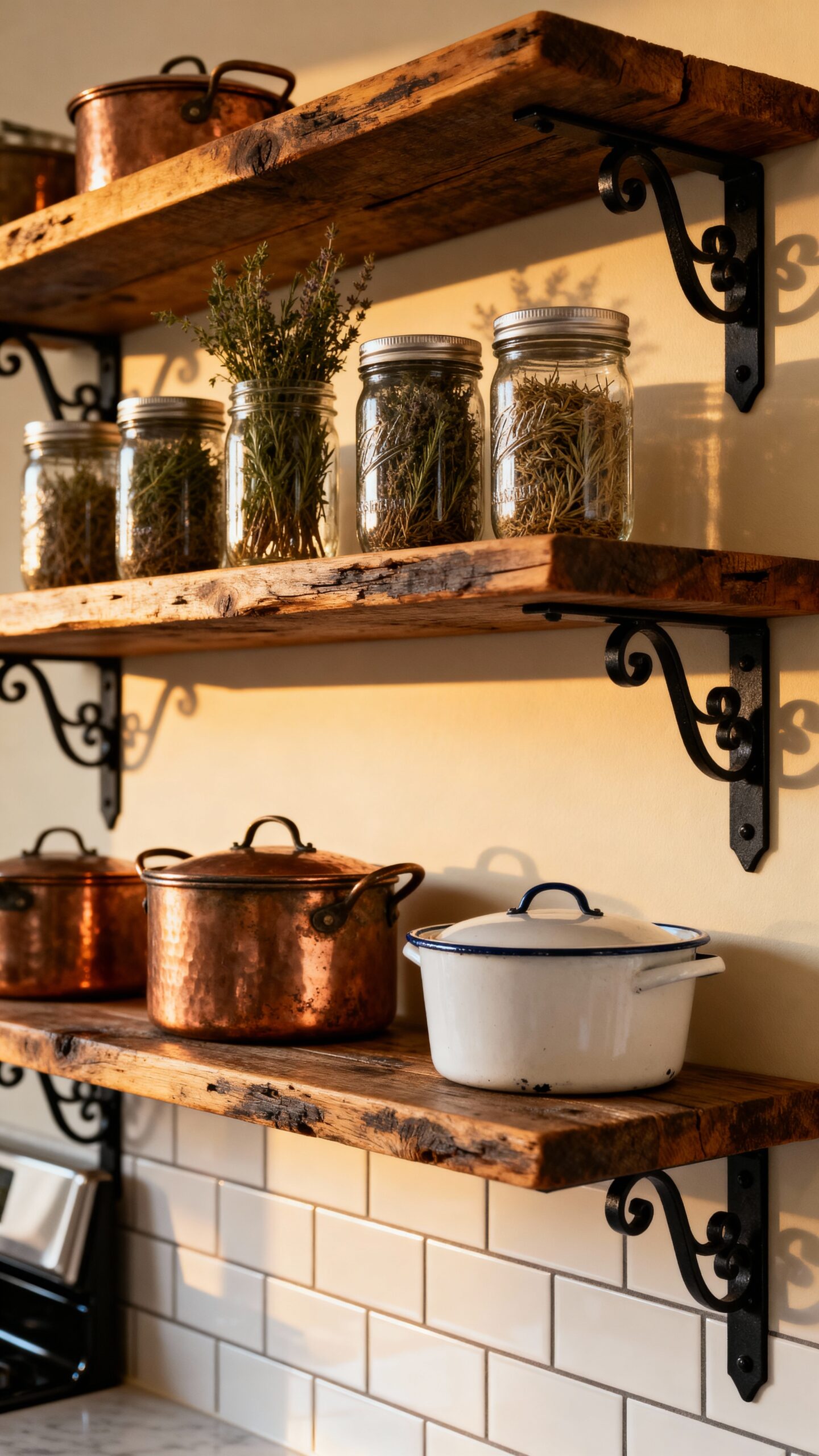 rustic natural industrial chic open shelving