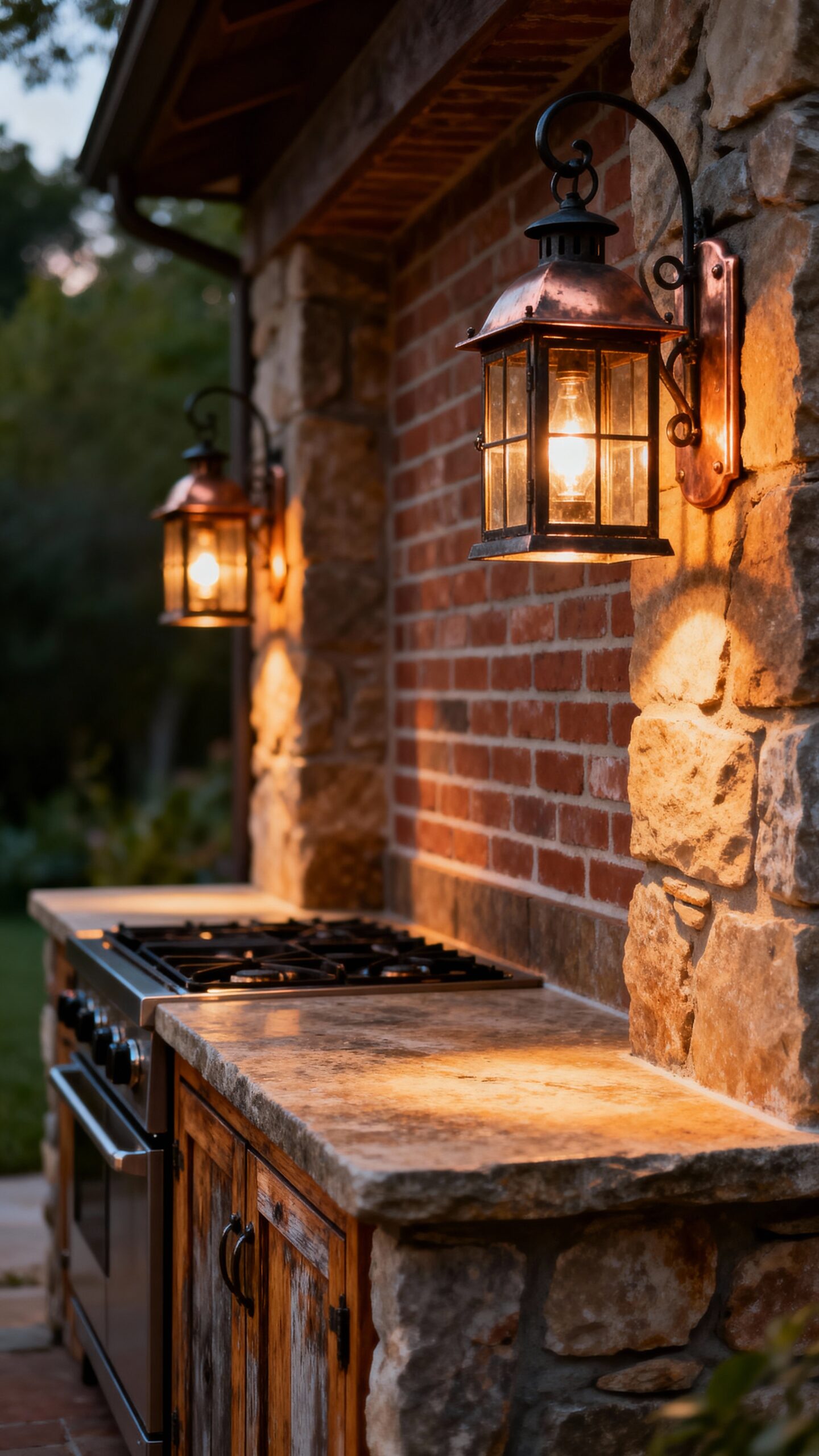 rustic outdoor kitchen lighting charm