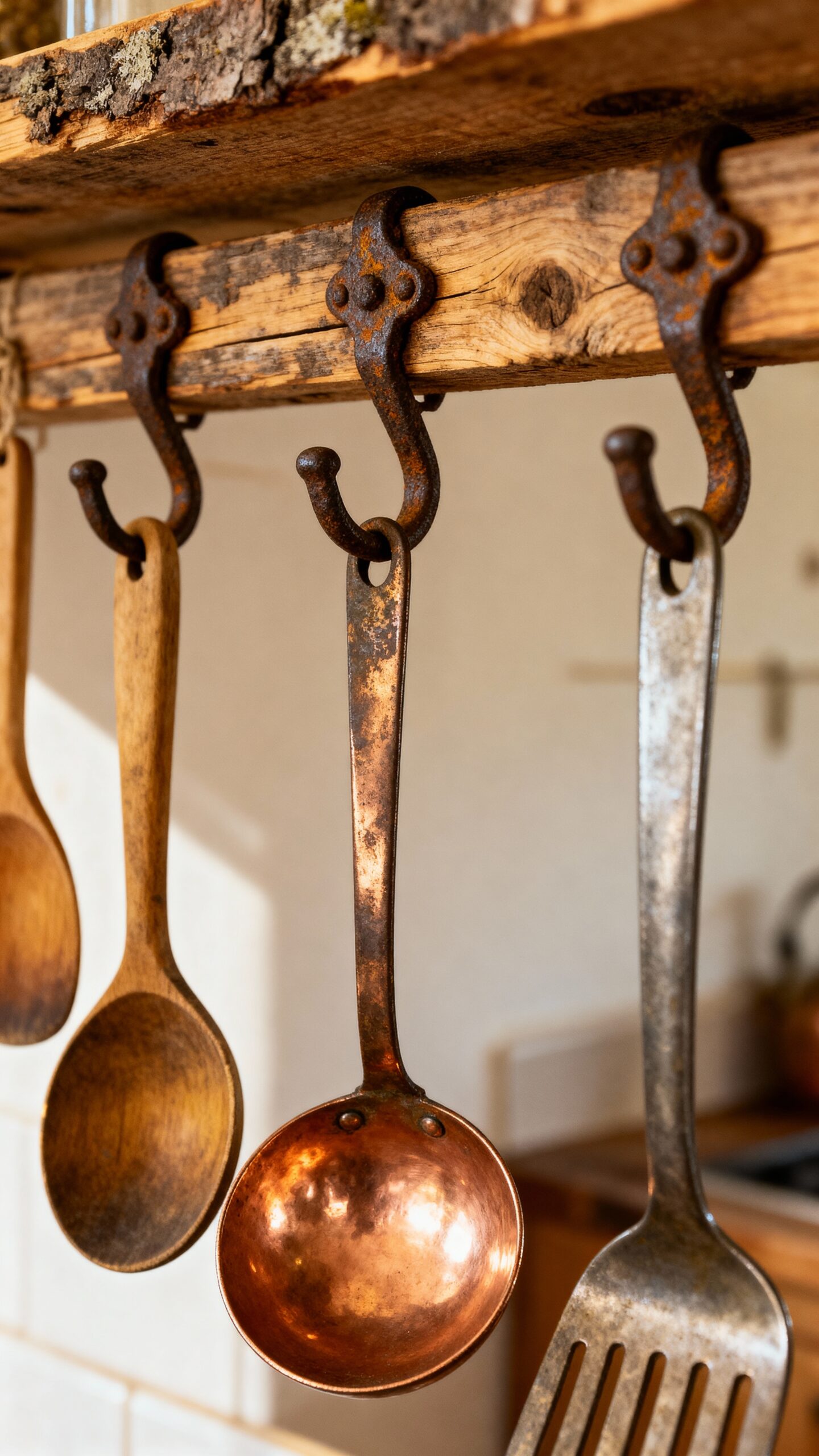 rustic utensil storage maximizes functionality