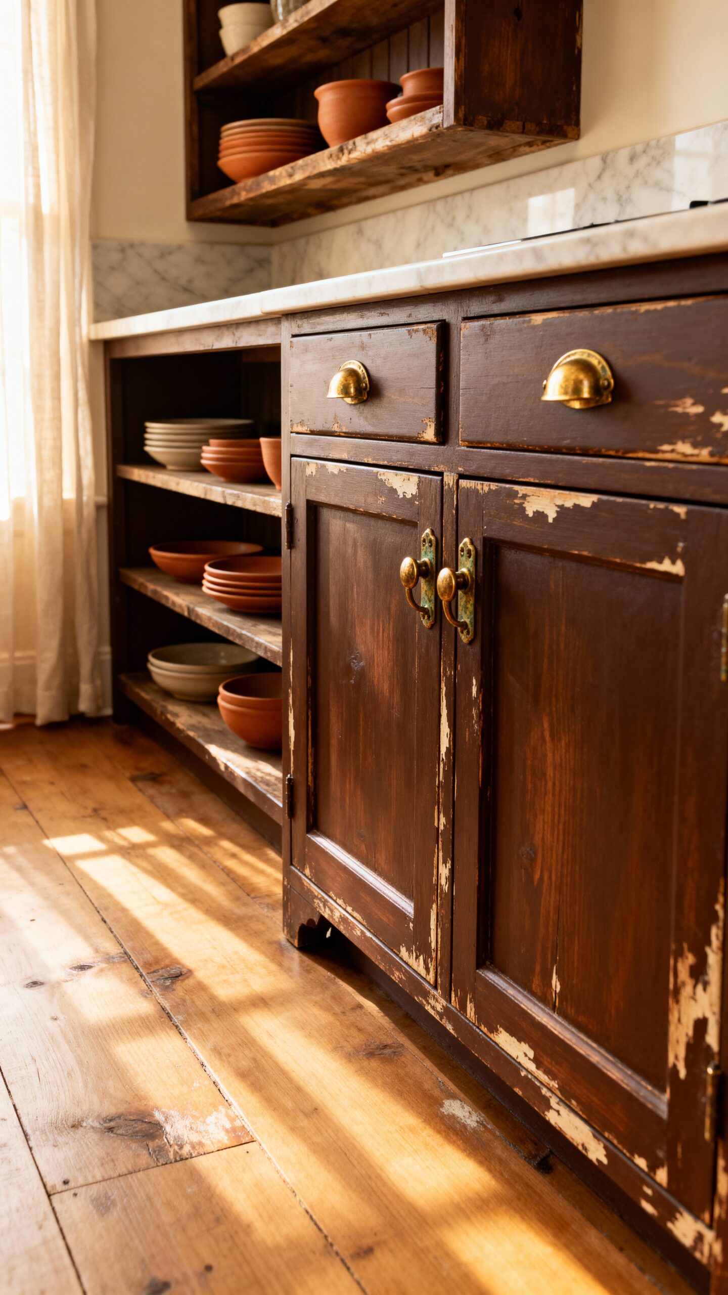 rustic weathered authentic farmhouse kitchen cabinets