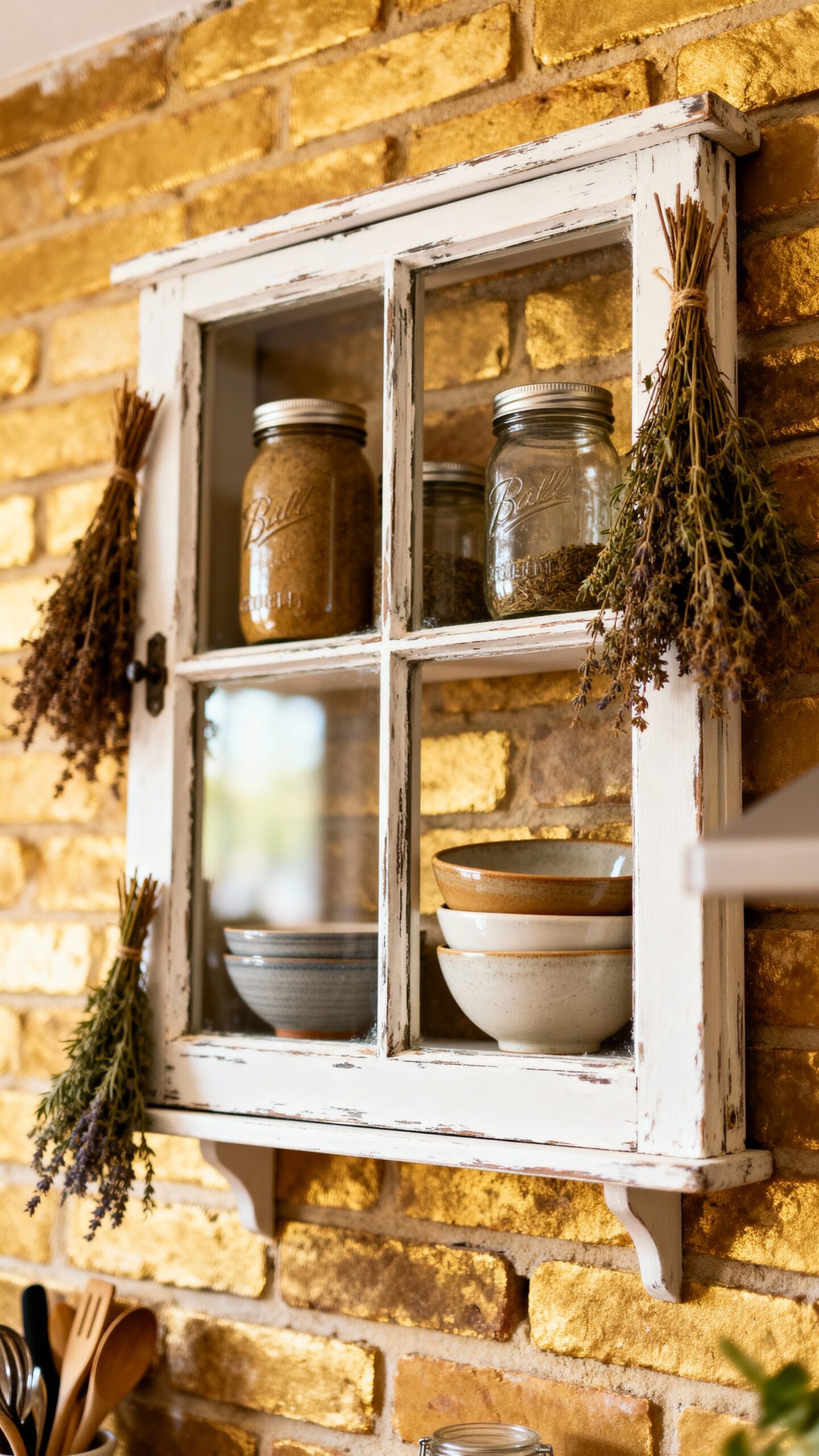 rustic window frame shelving charm