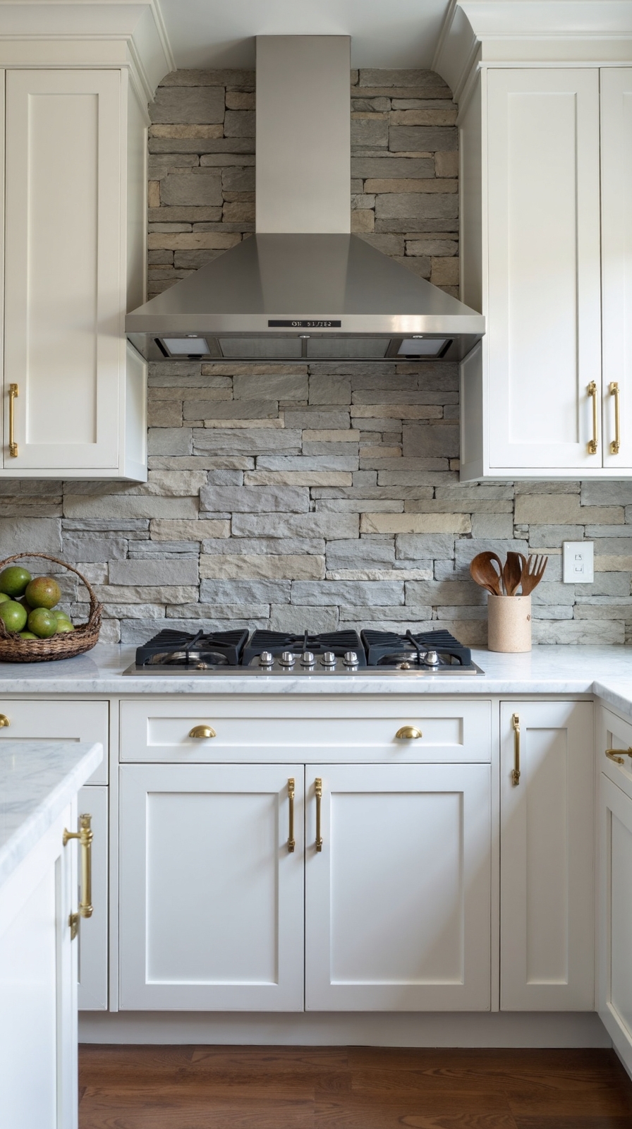 rustic yet refined stone backsplash