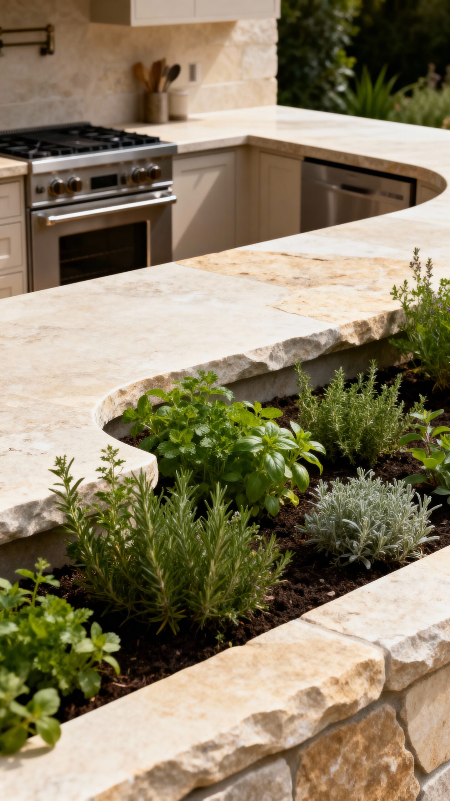 seamless garden kitchen stone integration